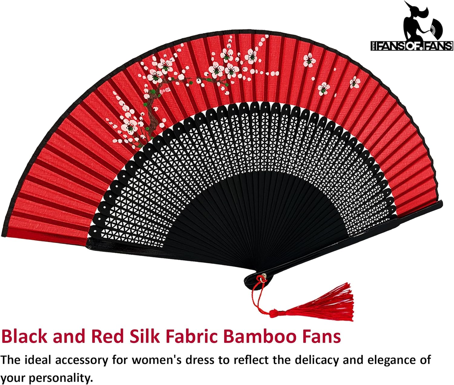 FANSOF.FANS Floral Red and Black Chinese Japanese Silk Fabric Handheld Folding Hand Fan with Pouch and Gift Box Grade a Bamboo Ribs for Women Girls Dance Event Birthday Wedding Favour Gift (Style 02) image number 6