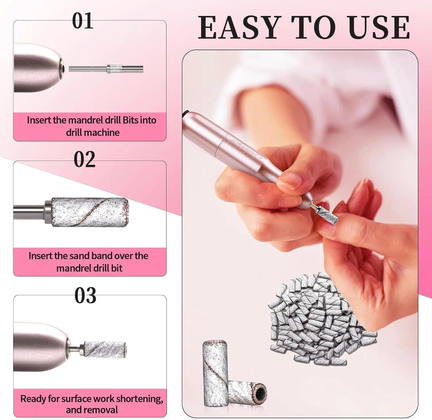 Mini Sanding Bands for Nail Drill, 100 Pcs 3.1Mm 180 Grit Acrylic Gel Removing & Shaping Manicure Tools for Salon and Home Use - Leralsta