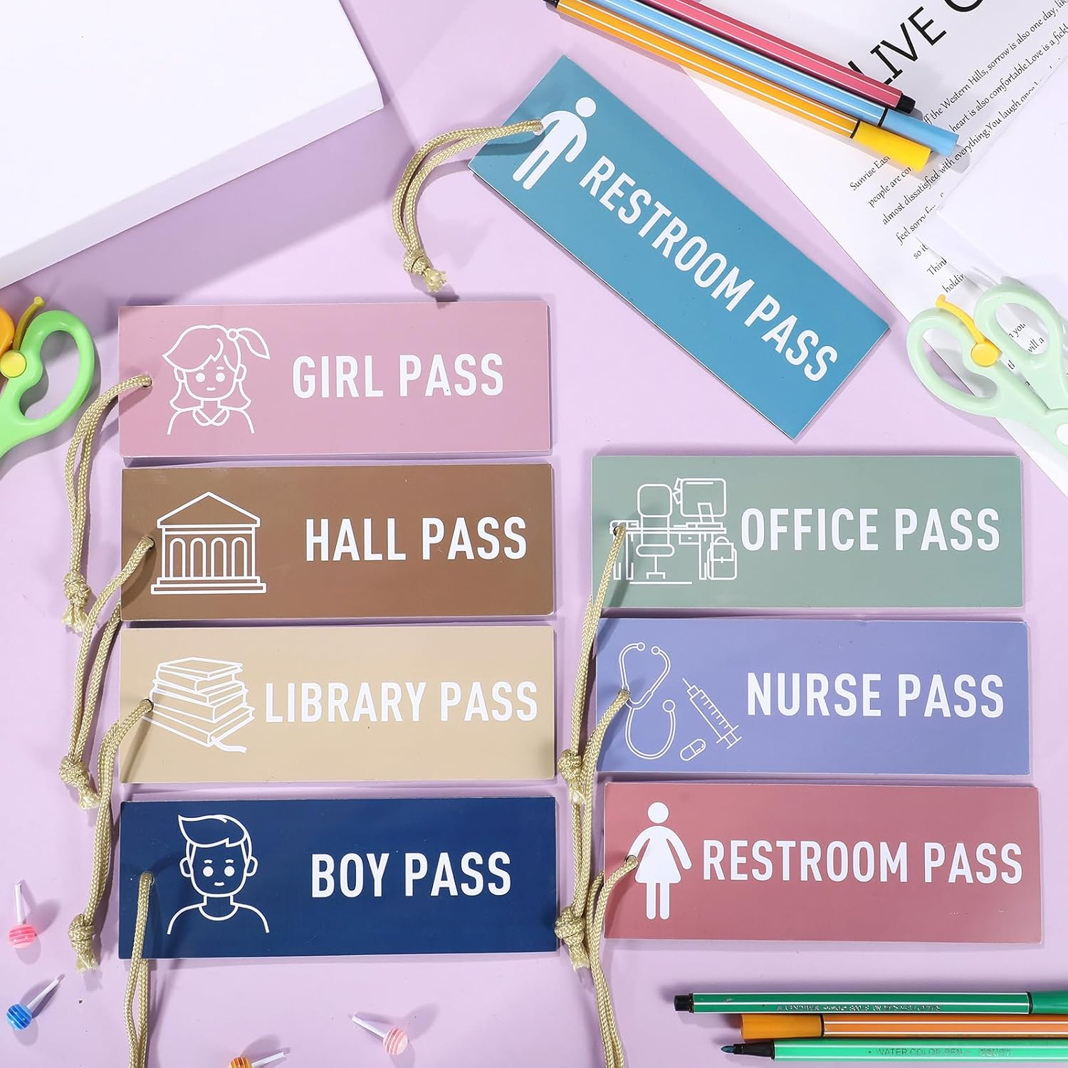 8 Pcs Magnetic Hall Pass for Kids Reusable Waterproof Classroom Girl Office Boy Nurse Restroom Pass for Teachers Nursery Kindergarten Decor (Pure) image number 5