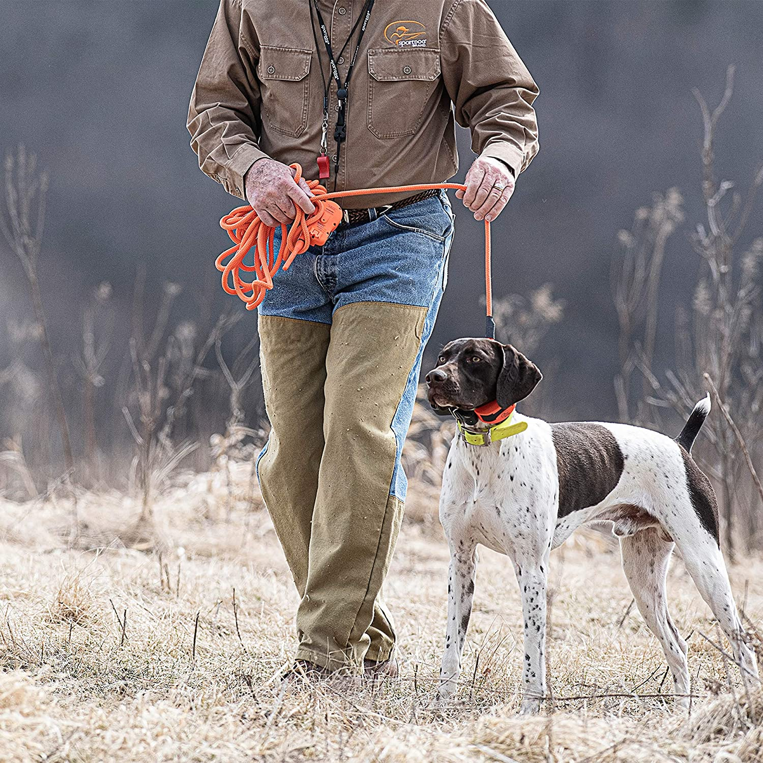 Sportdog Orange Check Cord - High-Visibility Floating Check Cord - Lightweight Tangle-Free Long Dog Training Lead with Heavy-Duty Brass Snap