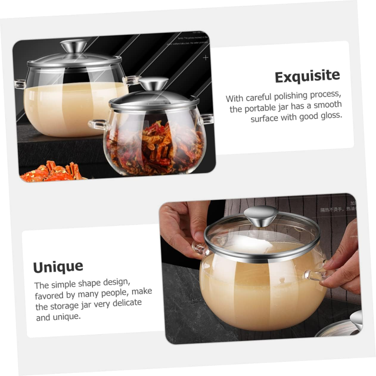 OKUMEYR 1Set Large Capacity Glass Lard Oil Storage Canister Spoon Kitchen Food Storage Jar for Home Use Heat Resistant Smooth Practical Kitchen Organizer image number 2