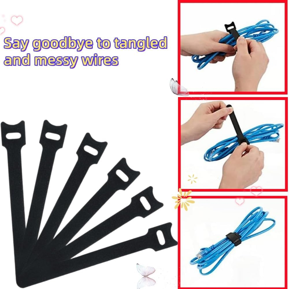 110 Pcs Reusable Fixed Straps, Adjustable Hook and Ring Tissue Straps, Suitable for Home, Office and Data Center (Black) image number 1