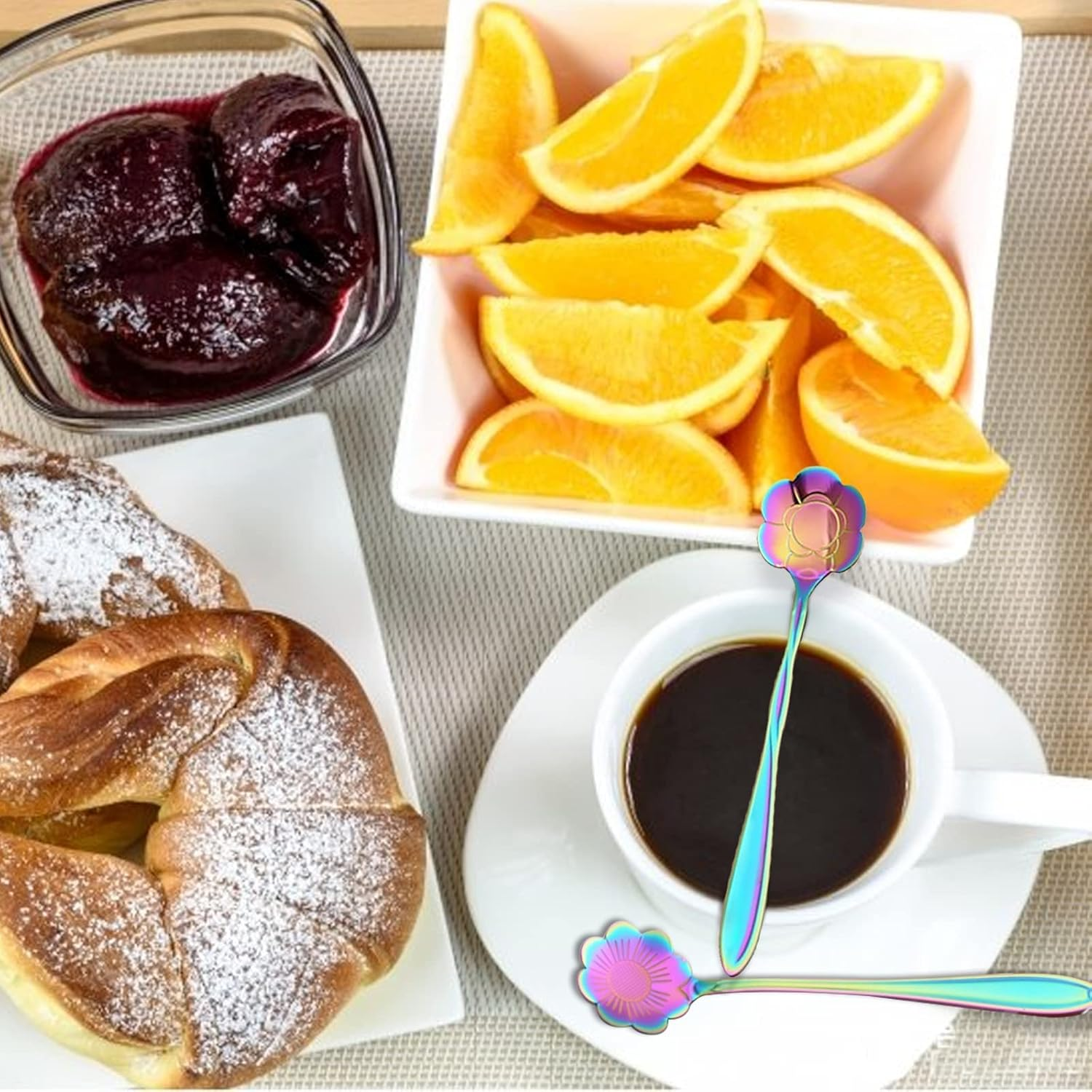 Niceeshop Stainless Steel Flower Spoon Set - Colorful Coffee and Tea Mixing Spoons - Rainbow Sugar Spoon Set of 8 image number 4