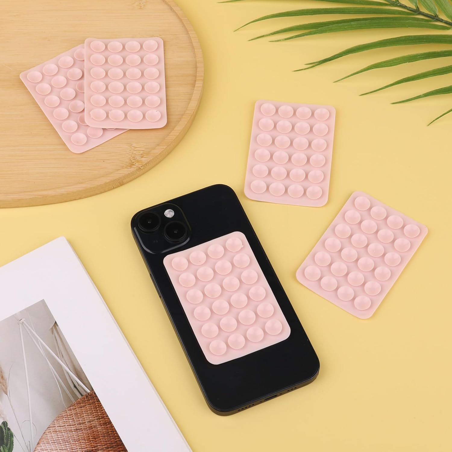 5Pcs Phone Suction Holder, Non-Slip Silicon Adhesive Phone Stand Sticky Phone Mount with 24 Suction Cups Hands-Free Phone Accessories Holder for Selfies and Videos(Light Pink) image number 2