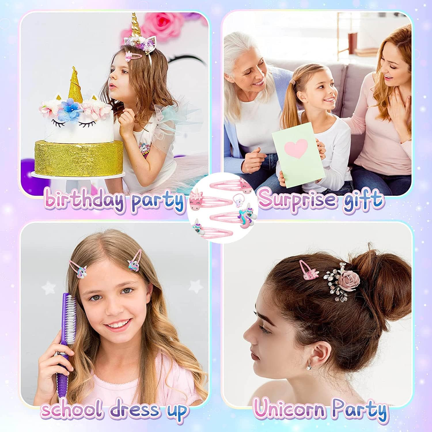 Queerelele Unicorn Hair Clips Unicorn Hair Bobbles PVC Cartoon Hair Clips Hair Clips for Children Unicorn Hair Accessories Girls Hair Clips for Toddlers Girls Hair Clip Accessories Gift (Pack of 5) image number 1