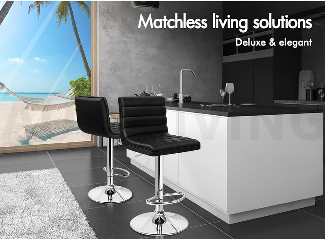 ALFORDSON 4Pcs PU Leather Bar Stool, Kitchen Barstools with Swivel Seat in 62-83Cm Adjustable Height Home Bar Counter Dining Chairs with Footrest & Floor Protector, Black - 2 X Ruel All Black image number 5