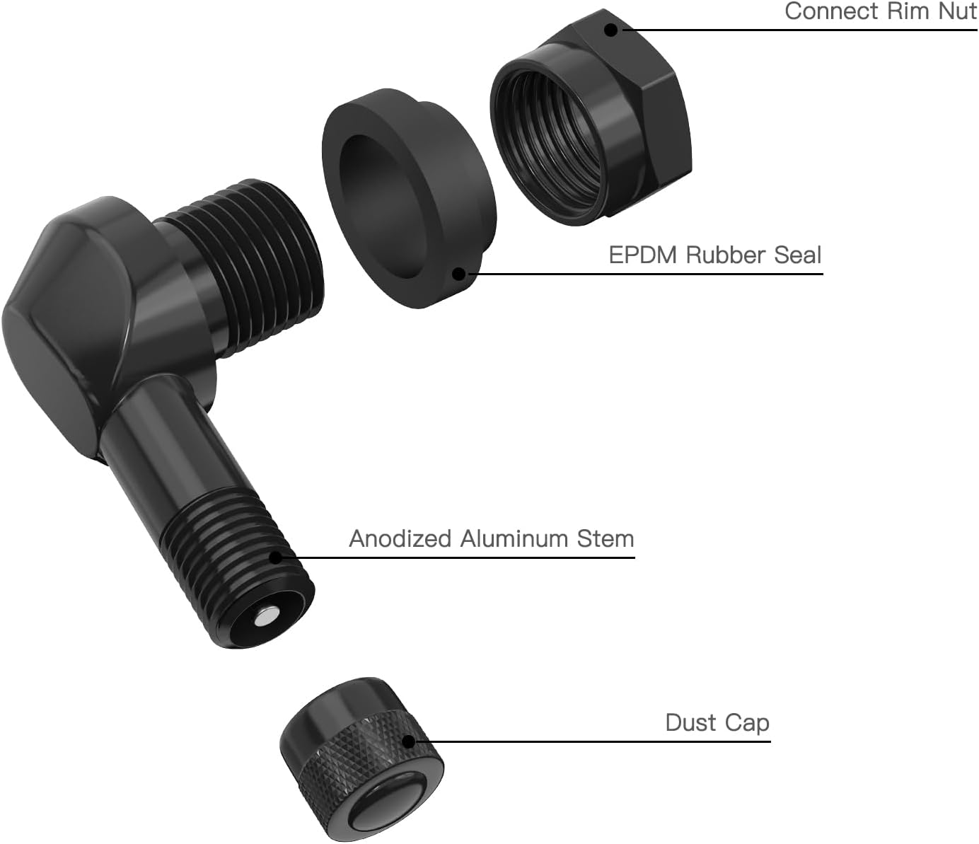 SUNSOUL 2Pcs 90 Degree Black Motorcycle Tire Valve Stems Install Diameter 10-11.3Mm for Harley Davidson, BMW, Honda, Kawasaki, Suzuki, Yamaha and Triumph Bike image number 3