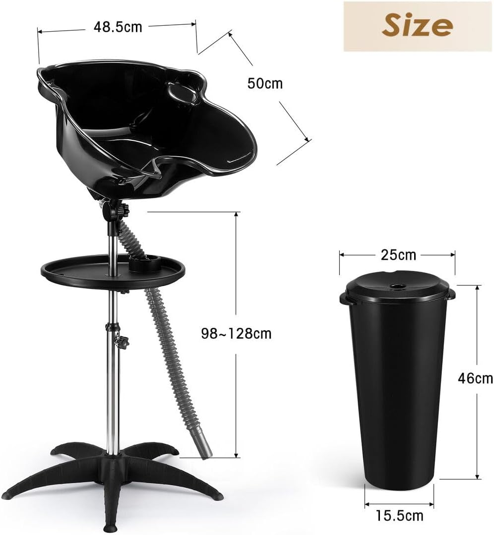AUSWAY 10L Large Barber Salon Basin Portable Shampoo Hairdressing Hair Wash Bowl Adjustable Height and Tilt image number 2
