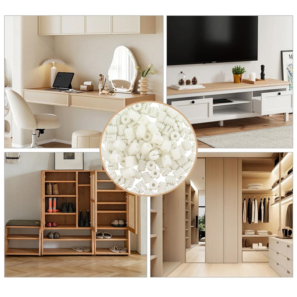 NYGHMY 110 Pcs Hinge Expansion Dowels (0.34X0.38 Inch), Plastic Expansion Dowels, White Hinge Dowel Inserts Accessories for Cabinet Wardrobe Dresser Panel Connection