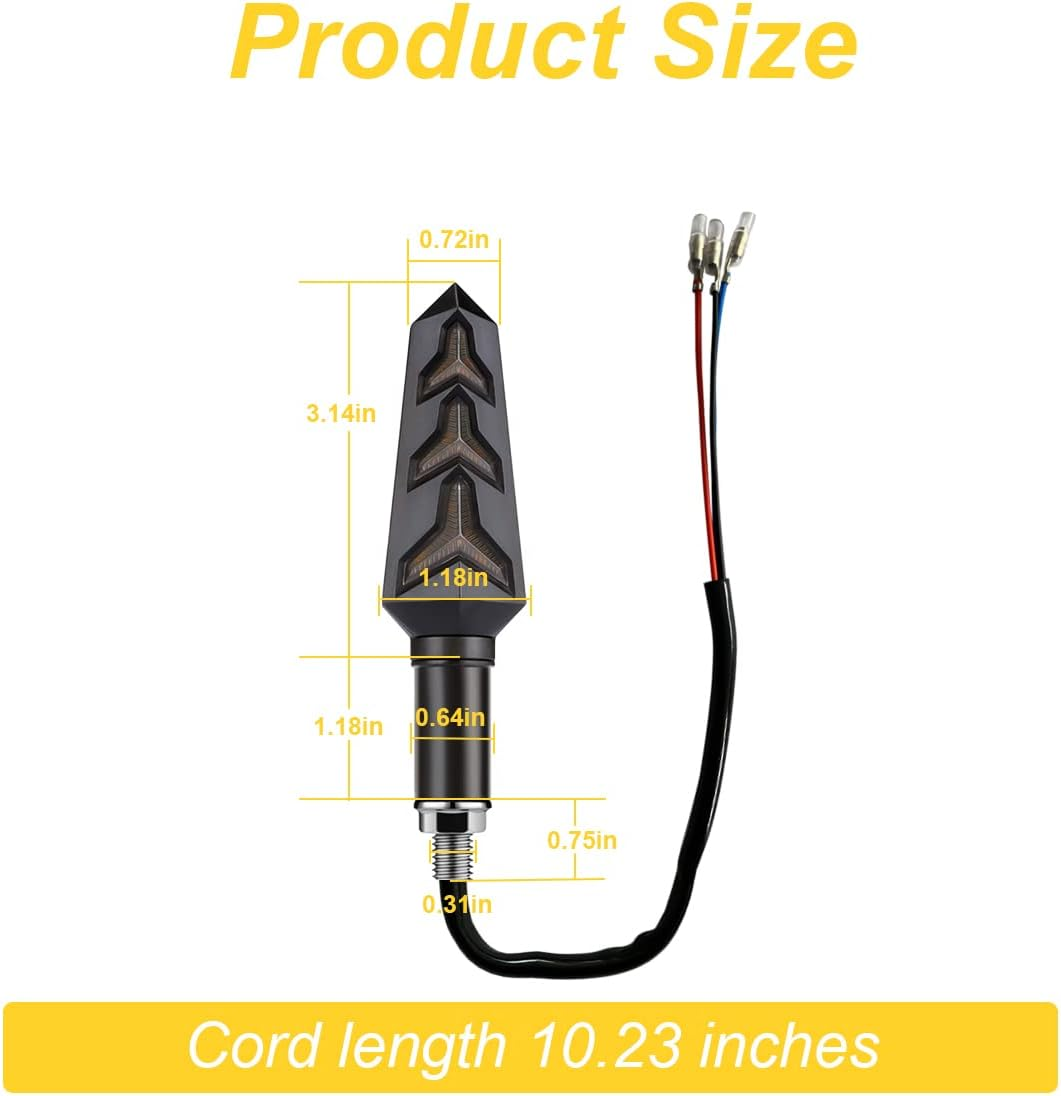 4PCS Motorcycle Indicator Lights, 12V Super Bright Flowing Turn Signal Brake Daytime Running Light, Universal for Motorbike Scooter Quad Cruiser Harley Yamaha Suzuki off Road (Black) - Black/Yellow image number 2