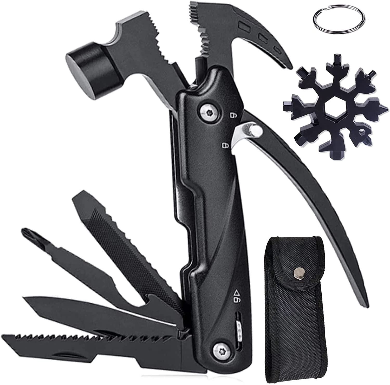 15-In-1 Multitool Hammer Black 18 in 1 Snowflake Multi Tool, Camping Accessories Survival Gear, Dad Husband Grandpa Men Cool Gadget Stocking Stuffers Gift, Christmas Birthday Father'Day Gift image number 1
