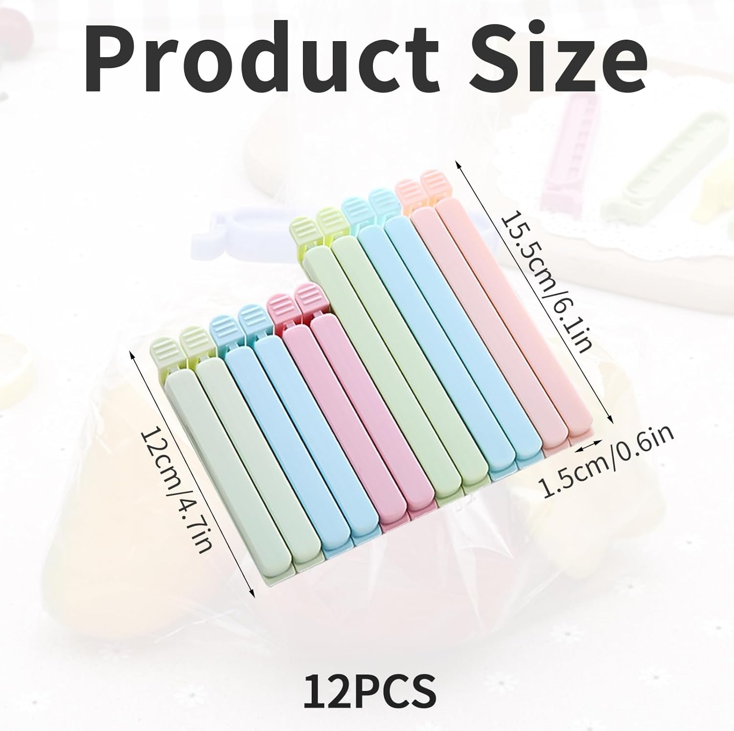 Yizene 12PCS Reusable Freezer Clips for Food Bags,Kitchen Food Storage Clips to Keep Food Fresh, Long Plastic Food Sealing Clips for Sealing Snacks Coffee Food, Sandwich-12/15.5Cm(Blue/Green/Pink) image number 5