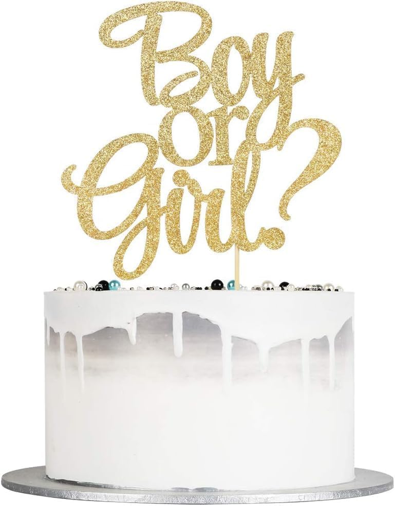 Confetti! Gold Glitter 'Boy or Girl' Cake Topper - Perfect for Baby Shower, Celebration Decor | Stylish & Picture-Perfect Centerpiece image number 1