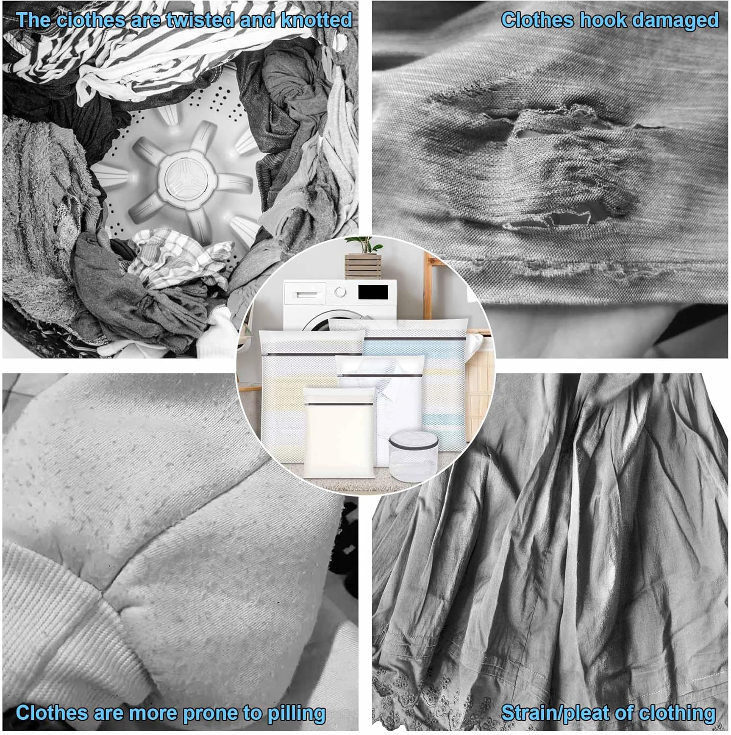 DAWNTREES 11-Piece Mesh Laundry Bags Set, Polyester, Zipper Closure, Multiple Sizes for Clothing, Delicates, Underwear, Bra, Lingerie, Travel Storage