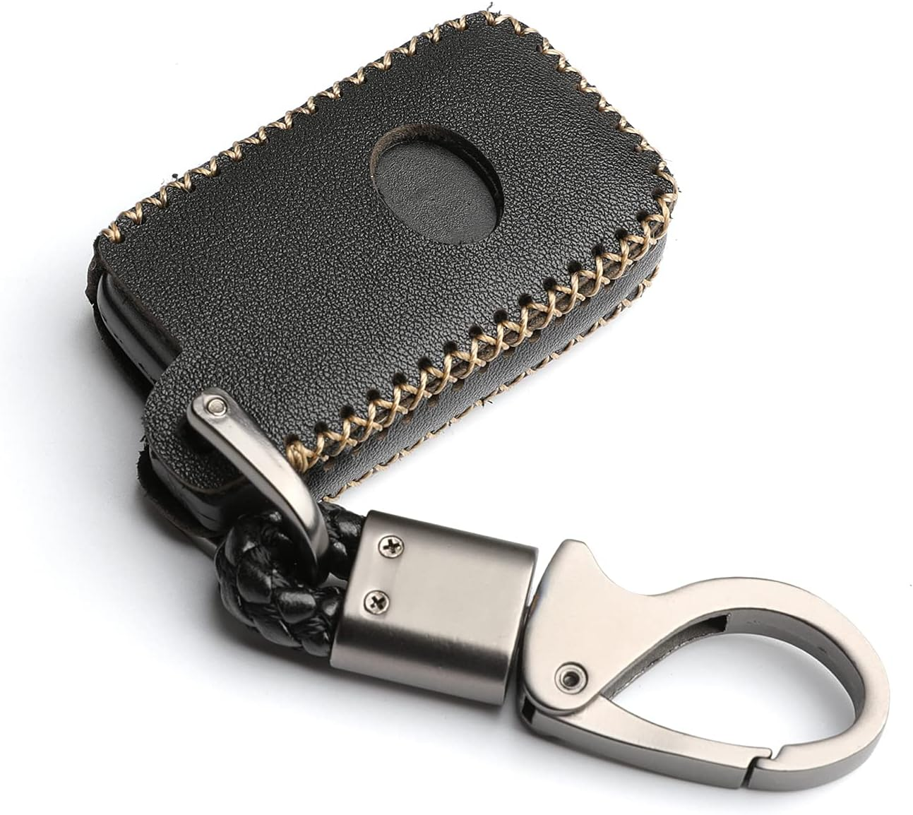 WFMJ Leather for Toyota Camry Avalon Corolla Highlander Prius RAV4 Venza Remote 4 Buttons Key Case Holder Cover Fob Chain (Black) image number 5