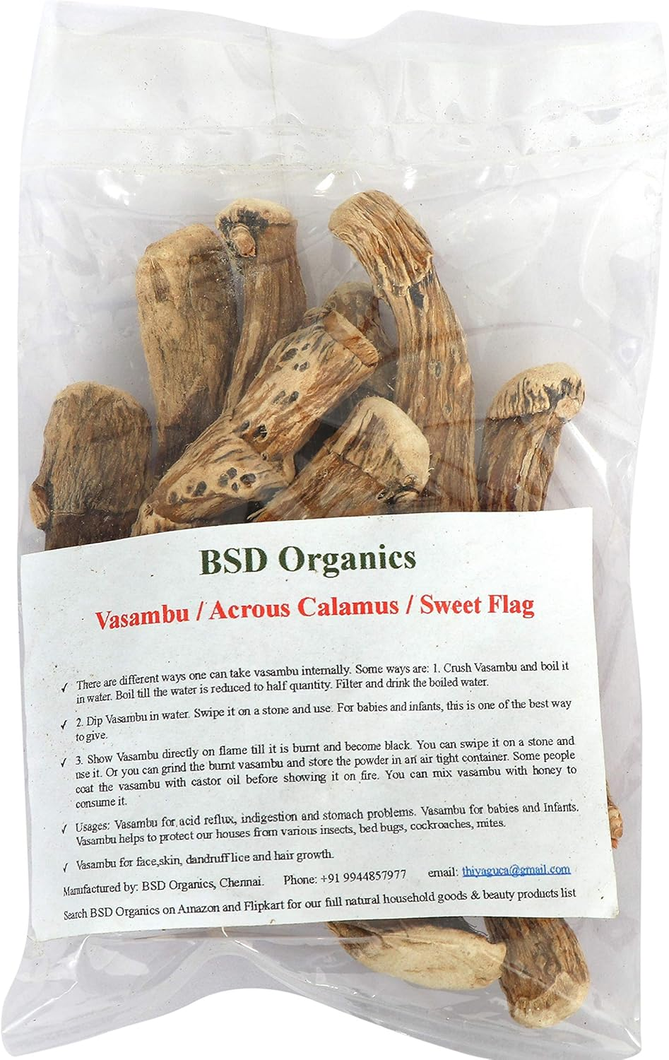 BSD Organics Vasambu/Vacha/Acrous Calamus/Sweet Flag - 200 Gms