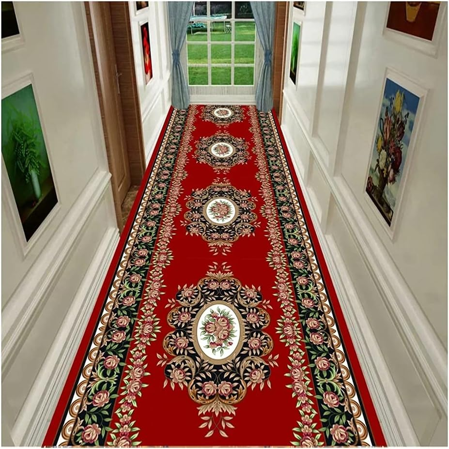 Traditional Oriental Bordered Classic Area Living Room Bedroom Non Shedding Floor Rugs Traditional Red Rug Hallway Runner Carpet (Size : 140X350Cm) image number 1