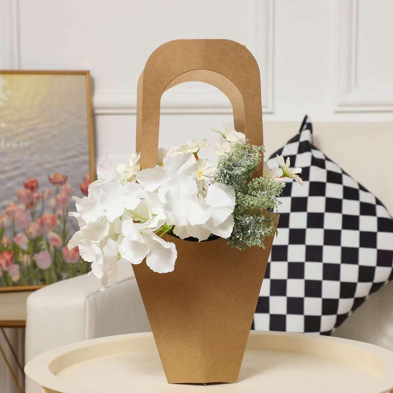Flower Bouquet Bags with Handle Brown Paper Floral Gift Bags Flower Arrangement Bag Gift Box Convenient Handles Wrap Bags for Birthday Wedding Party Favors 40Pcs. image number 3