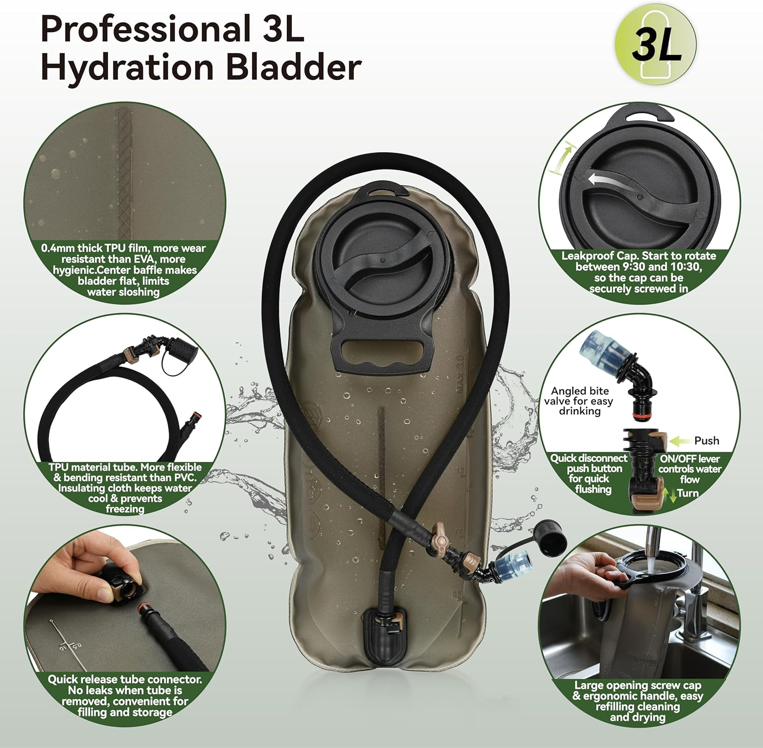 MARCHWAY Tactical Molle Hydration Pack Backpack with 3L TPU Water Bladder, Military Daypack for Cycling, Hiking, Running, Climbing, Hunting, Biking image number 4