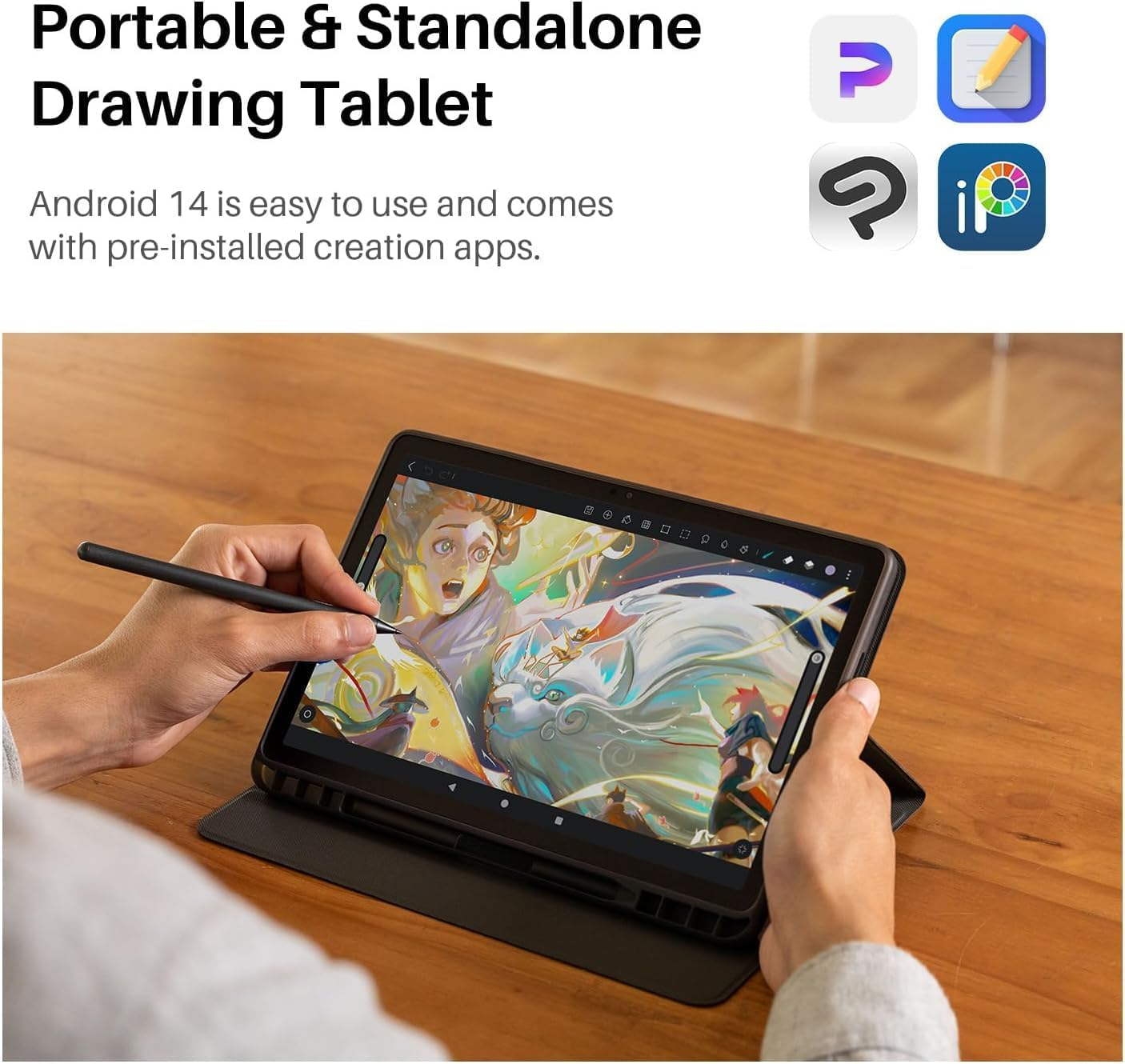 HUION Standalone Drawing Tablet Kamvas Slate 11 No Computer Needed, Portable 10.95 Inch 90Hz Refresh Rate Anti-Glare Screen, Tilt-Alignment Pen Android 14 8GB RAM 128GB ROM 1TB Expand, 8000Mah Battery image number 6