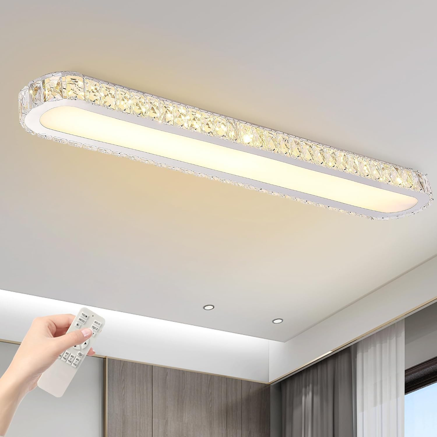 Ganeed Modern Dimmable LED Ceiling Light, Acrylic Ultra Thin Ceiling Lamp with Remote, 70Cm Semi Flush Mount Ceiling Light LED Chandelier for Bedroom Living Dining Room Kitchen, 3000K-6000K