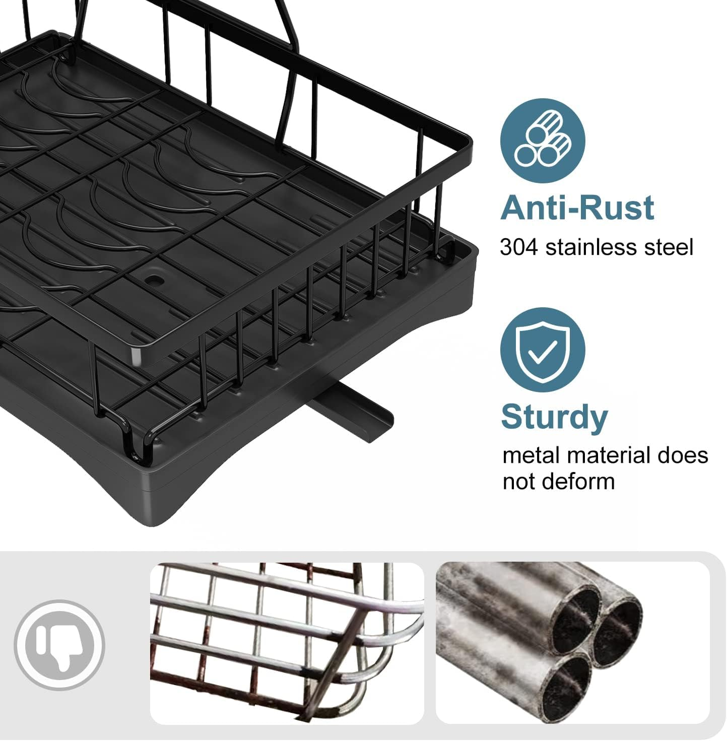 Koreal Dish Drying Rack, 2 Tier Dish Racks for Kitchen Counter, Large Stainless Steel Kitchen Dish Drying Rack with Drainboard, Detachable Dish Drainers with Utensil Holders