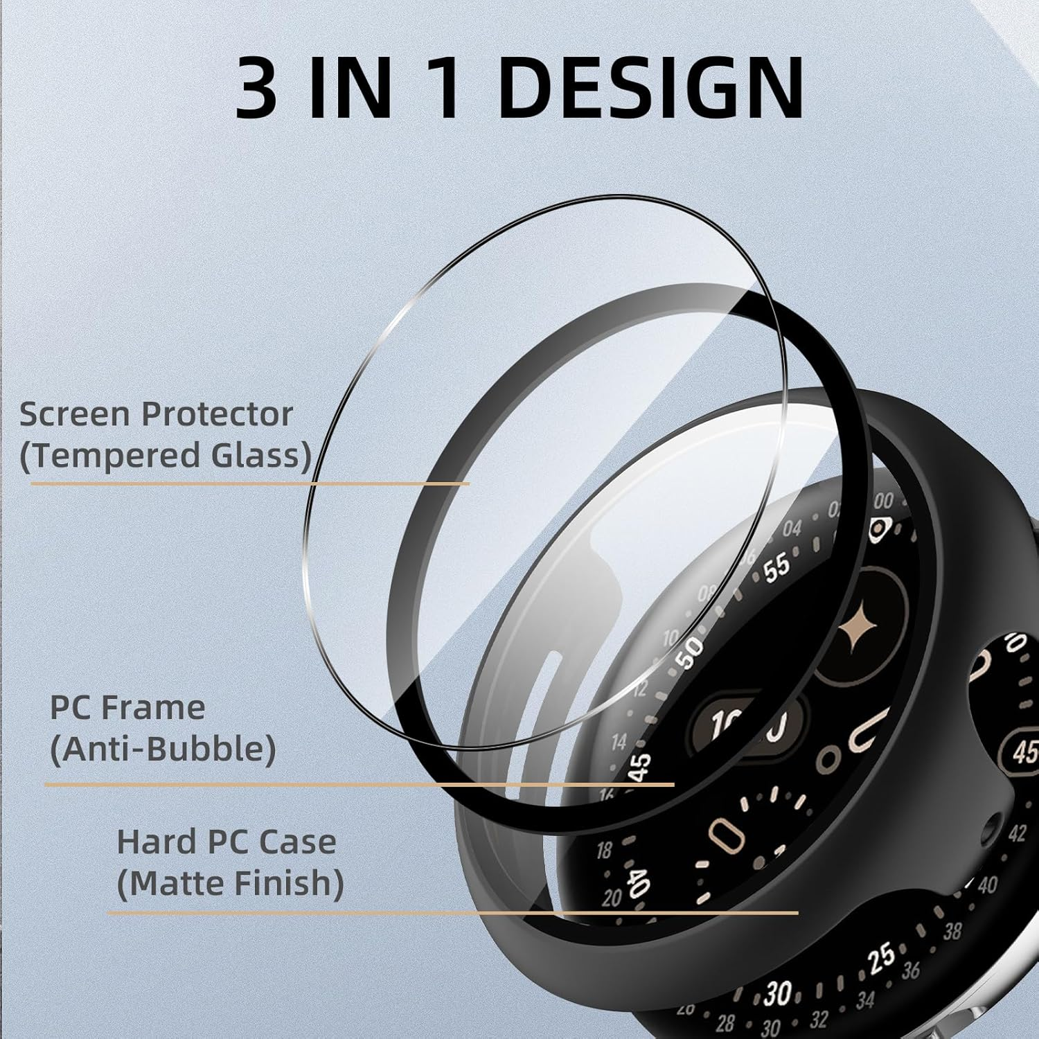 Case Compatible with Google Pixel Watch 4 41 Mm, Hard PC Case with Tempered Glass Screen Protector, Scratch-Resistant and Shock-Absorbing Protective Case for Google Pixel Watch 4 41 Mm - Black