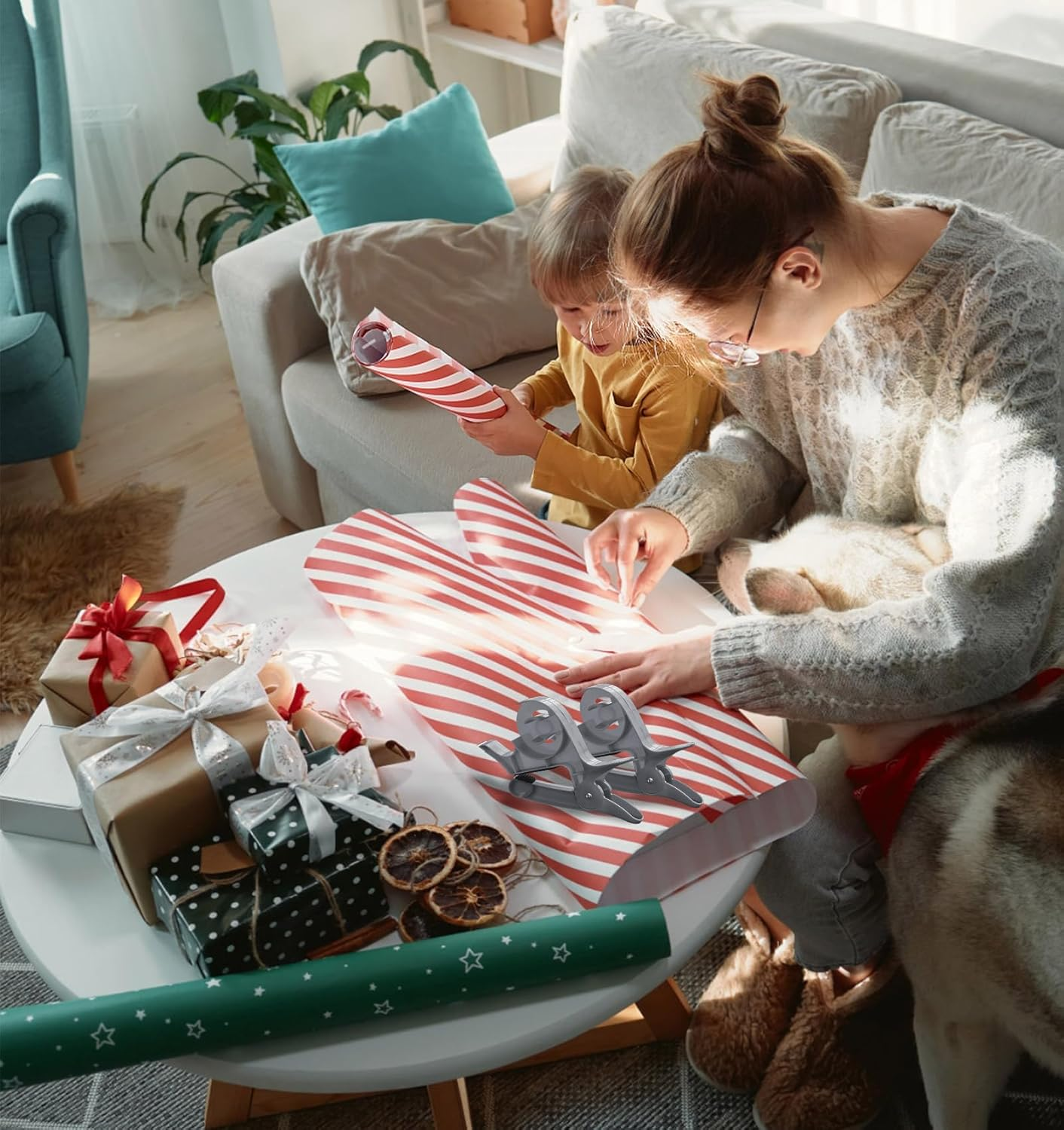 2 Pack Wrapping Paper Clamps Tape Dispenser Gift Wrap Cutter Tools for Smooth and Precise Cutting Easy to Use Paper Roll Holder for Holiday and Birthday Wrapping Organisation(Grey) image number 1