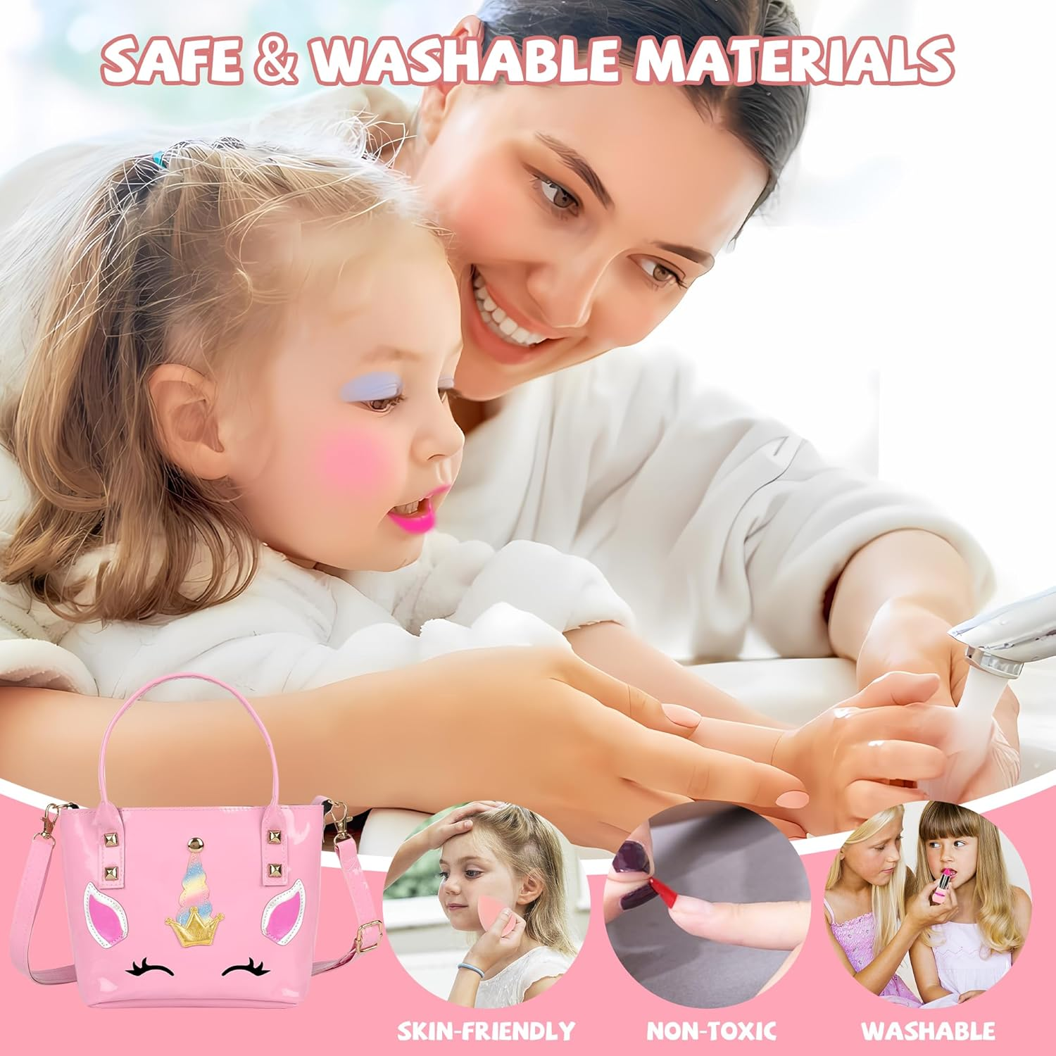 Kinderlolo Makeup Kit for Kids, Washable Cosmetic Set as Princess Birthday Gift Toy with Bag, Children Cosmetic Beauty Set for Girls Age 4 5 6 7 8 9 10 Year Old image number 6