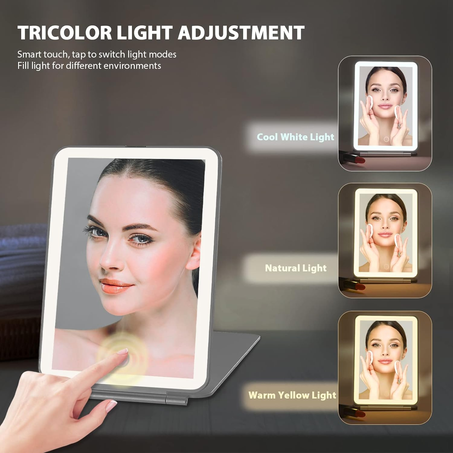 Makeup Mirror with 10X Magnifying Mirror, Vanity Travel Mirror with 48Leds, 3 Color Lighting, Rechargeable 800Mah Batteries, Portable Ultra Slim Lighted Makeup Mirror, Travel Essentials for Women image number 5