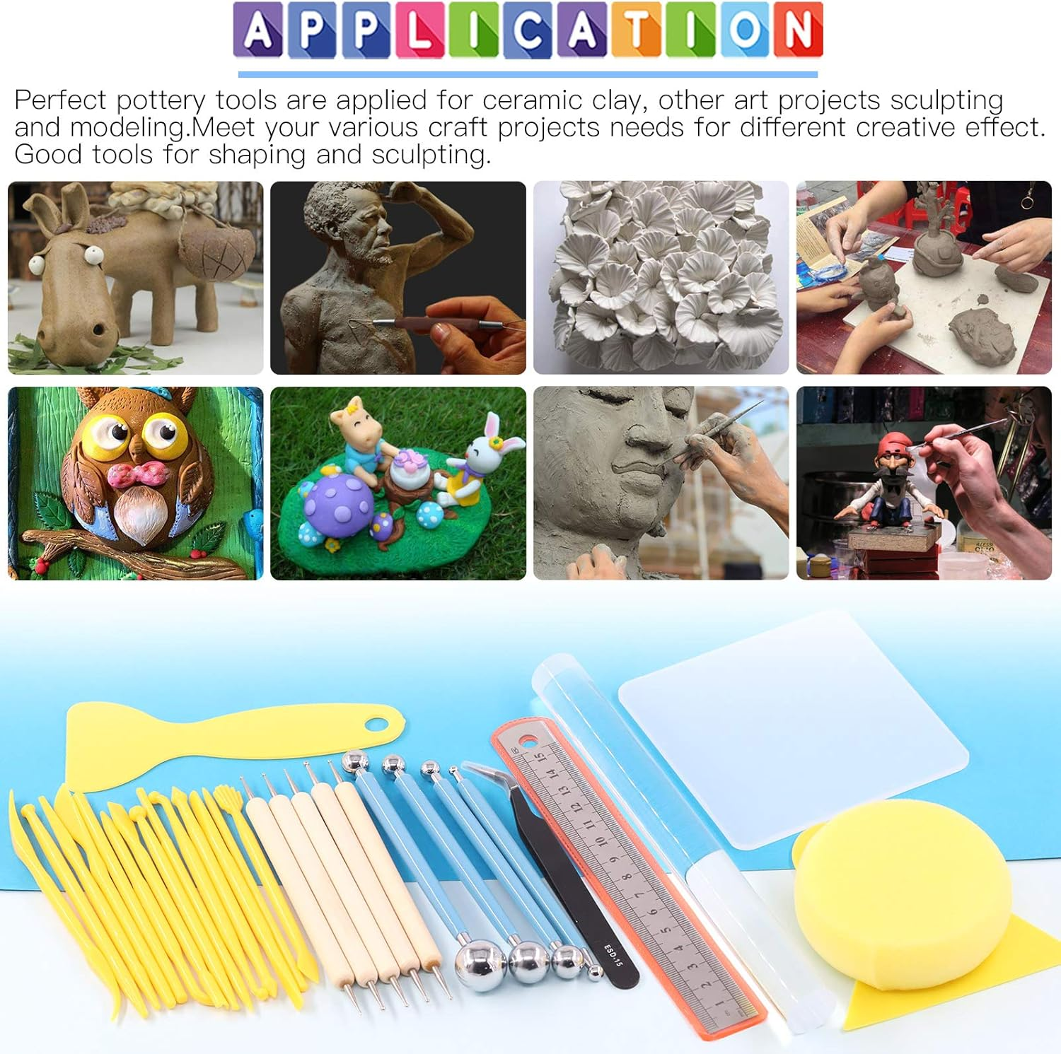 Glarks 30Pcs Carving Modeling Clay Sculpting Tools Set Including Plastic Crafts Clay Modeling Tools, Dual-End Dotting Clay Tools and Ball Stylus for Embossing Art, Coloring, Nail Art Painting image number 2