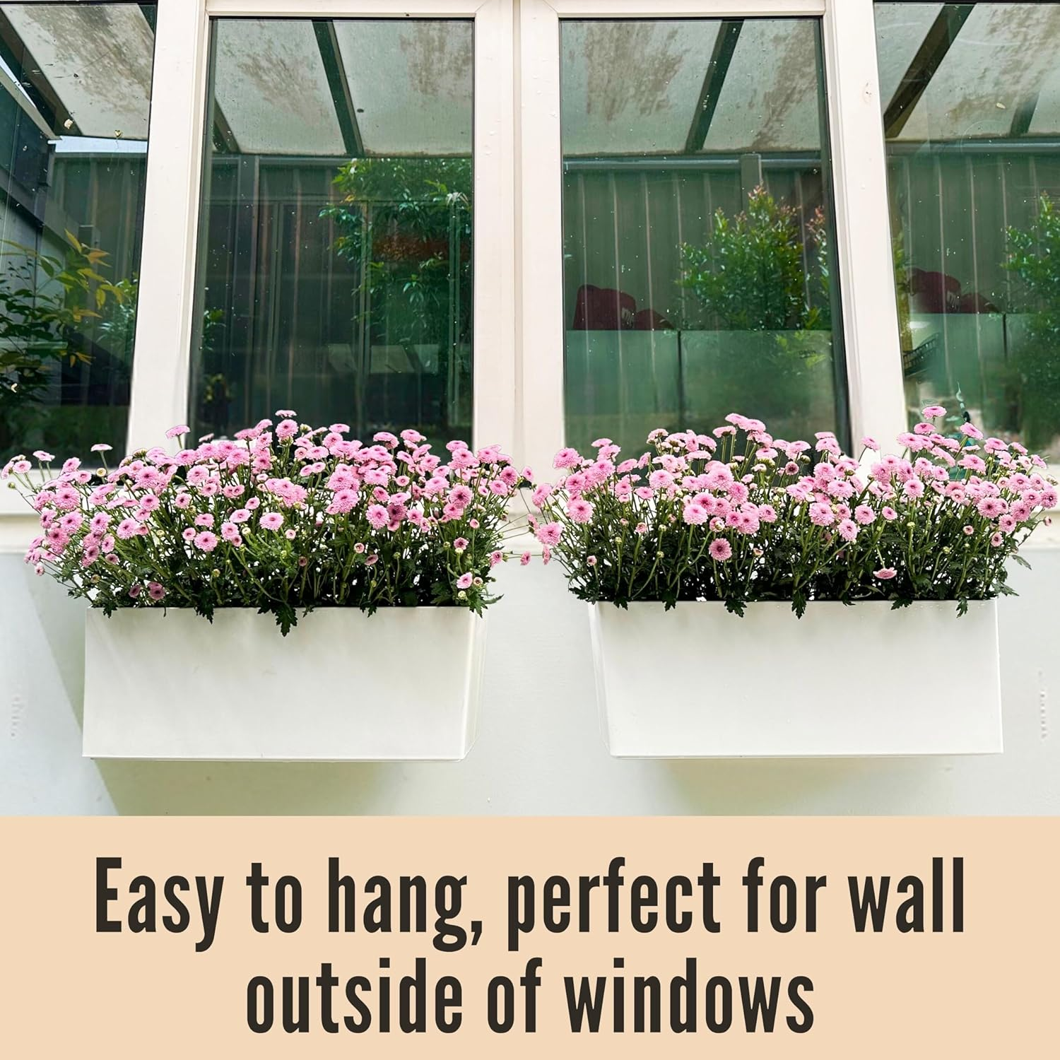 Lalagreen Wall Planter for Outdoor (2 Pack, 20 Inch) White Self Watering Rectangular Window Boxes Planters to Attach to House with Bracket, Country Vertical Plant Wall Holder Indoor Garden Minimalist image number 6