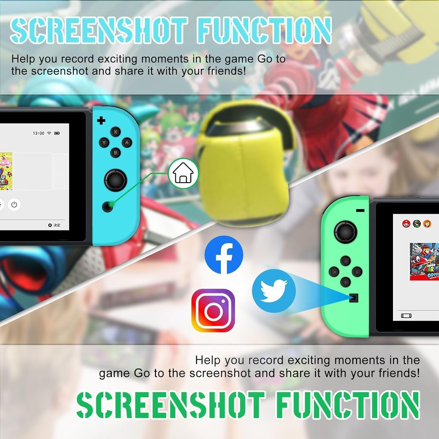 Joy Cons for Switch Controllers, Wireless Replacement for Switch Joycons, Left and Right Switch Controllers Support Sports Dual Vibration/Wake-Up Motion Control (Green) image number 2