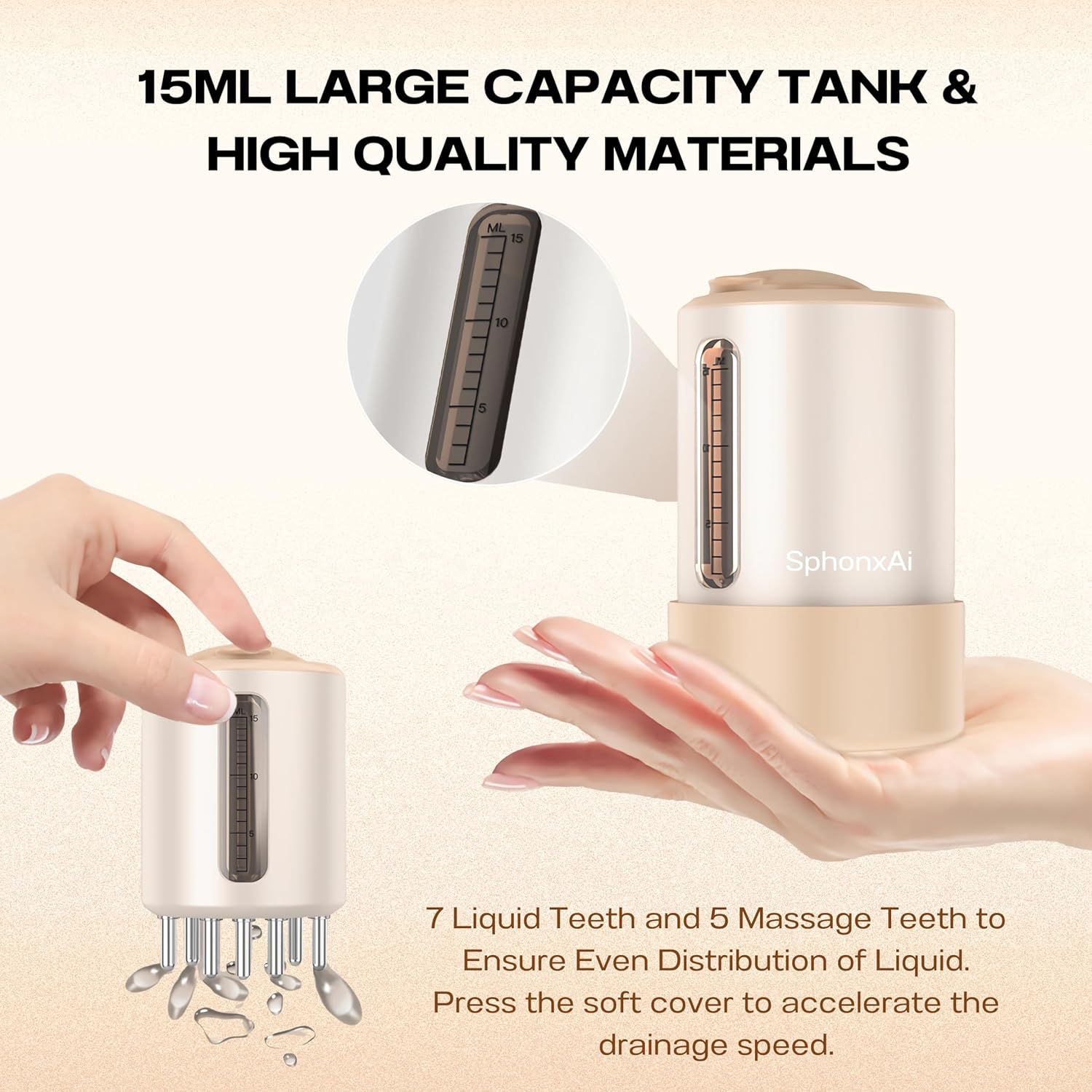 Sphonxai Hair Liquid Applicator, Electric Scalp Comb with Red Light,15Ml High Capacity,Hair Growth Serum&Oil Applicator,Not Suitable for High-Concentration or Relatively Viscous Oils & Liquids (White) image number 5