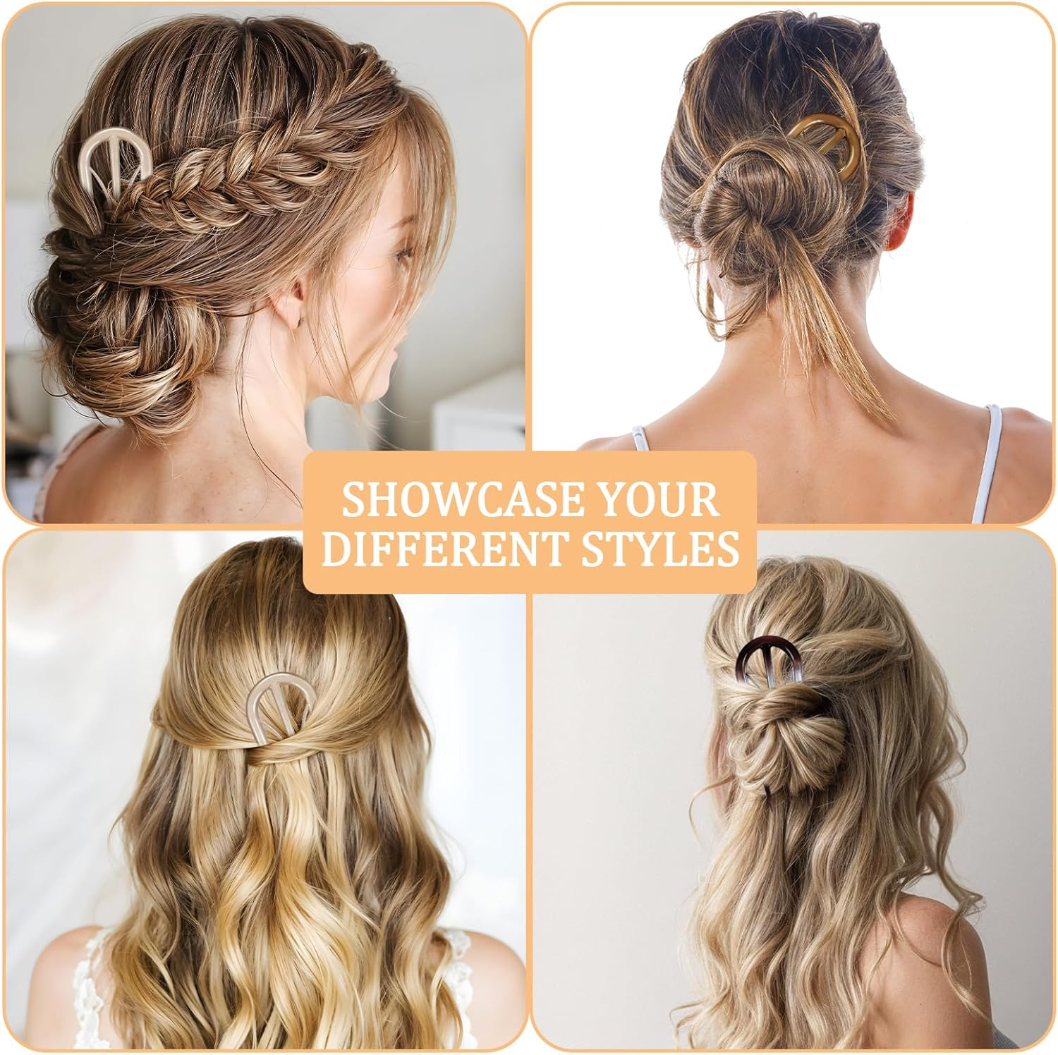 Pack of 6 U-Shaped Hair Pins, French Hair Clips, Large Resin Double Insert U-Shaped Hair Clips, Vintage Hairpin Clip for Women Styling Hair Accessories, Christmas Gifts, Hair Styling Aids image number 3