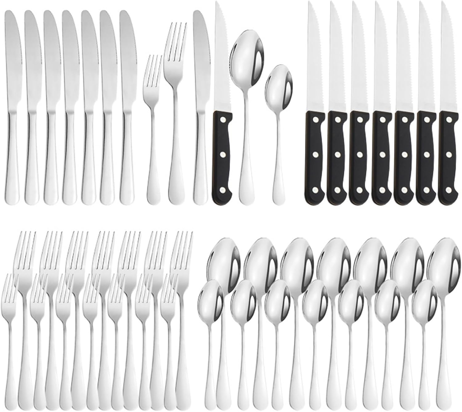48 Pcs Silverware Cutlery Set Food-Grade Stainless Steel Flatware Set Mirror Polished Steak Cutlery Set for Kitchen Restaurant Office Tableware Includes Spoons Forks Knives Dishwasher Safe (Silvery)