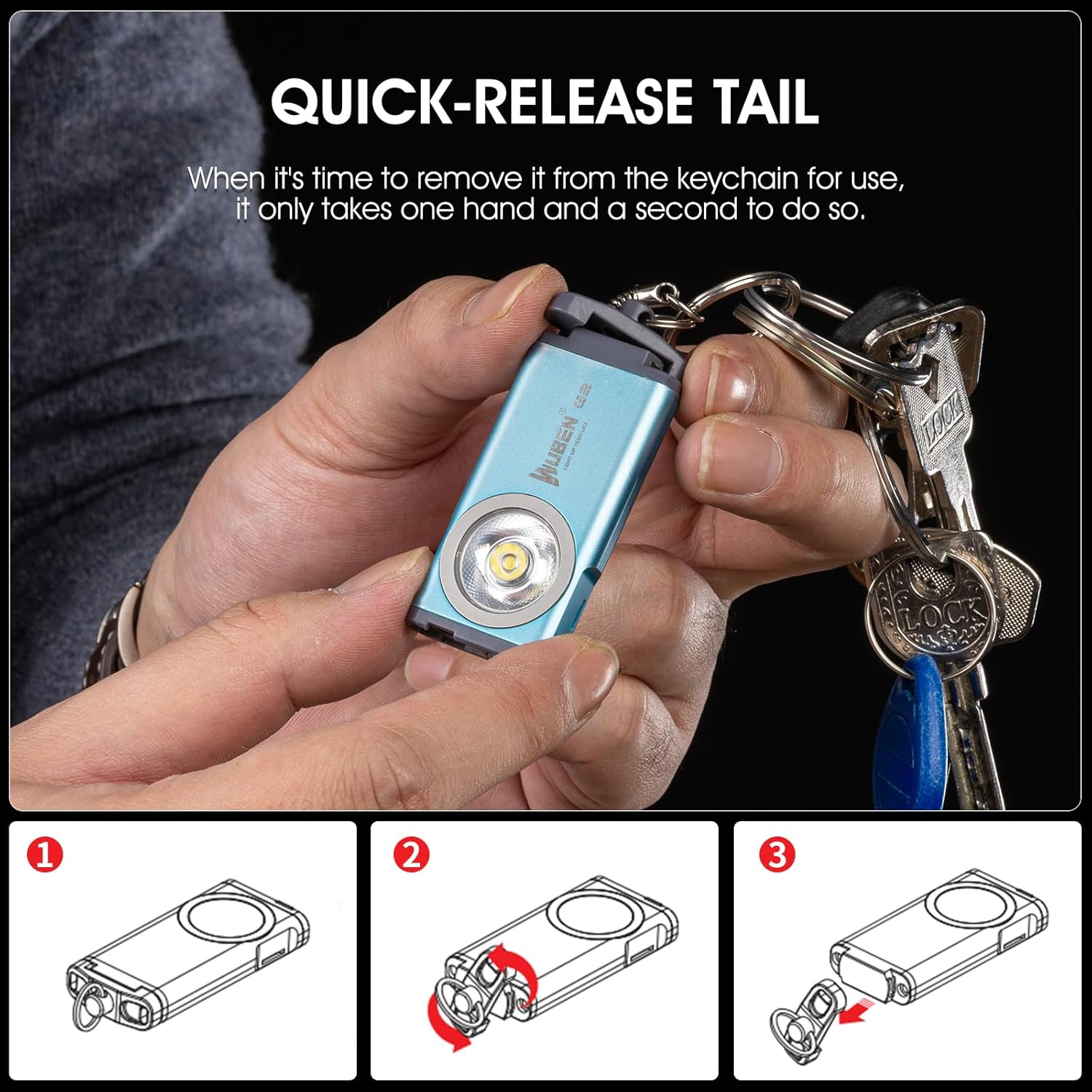 WUBEN G2 Flashlights 175&deg; Wide Beam, Rechargeable Keychain Flashlight High Lumens with Magnet Tail and Back Clip, 5 Light Modes Mini Torch Light for Indoor, Outdoor (Blue) image number 1