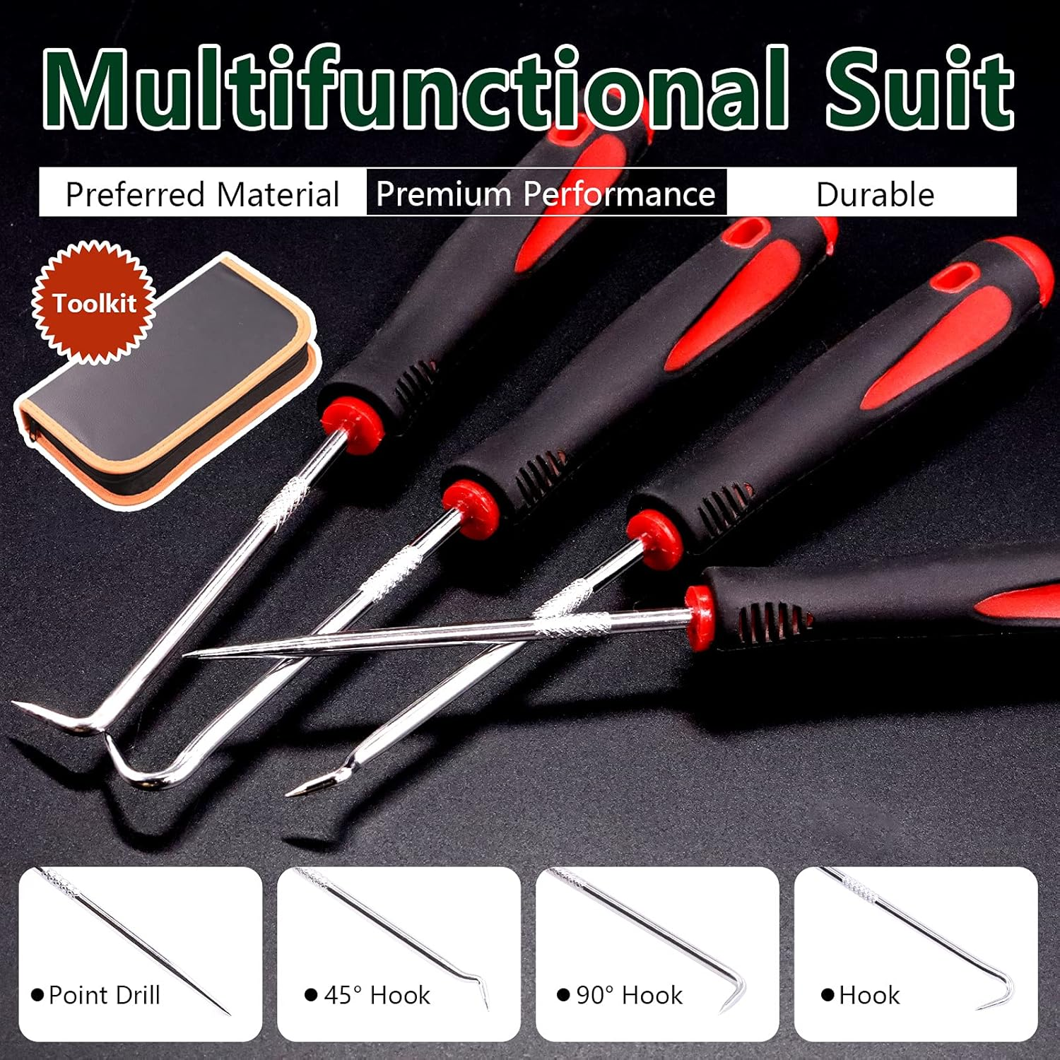 Keadic 11 Piece Heavy Duty Precision Hook Set Long & Mini Precision Hooks Puller, Car Auto Oil Seal/O-Ring Seal Gasket Hooks, Easily Remove Hoses, Gaskets and More image number 6