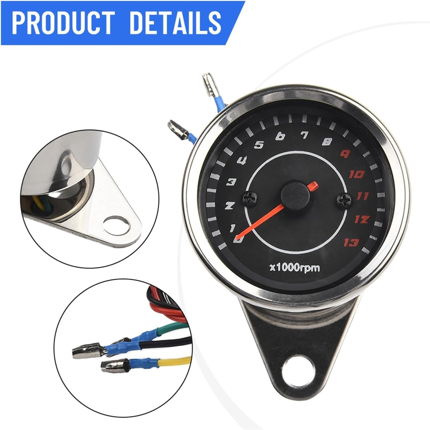 KANGYEBAIHUODIAN Shift Tachometer Motorcycle 6.5Cm Diameter 12V Housing Stainless Steel Universal Tachometer Fit for Accessories image number 3