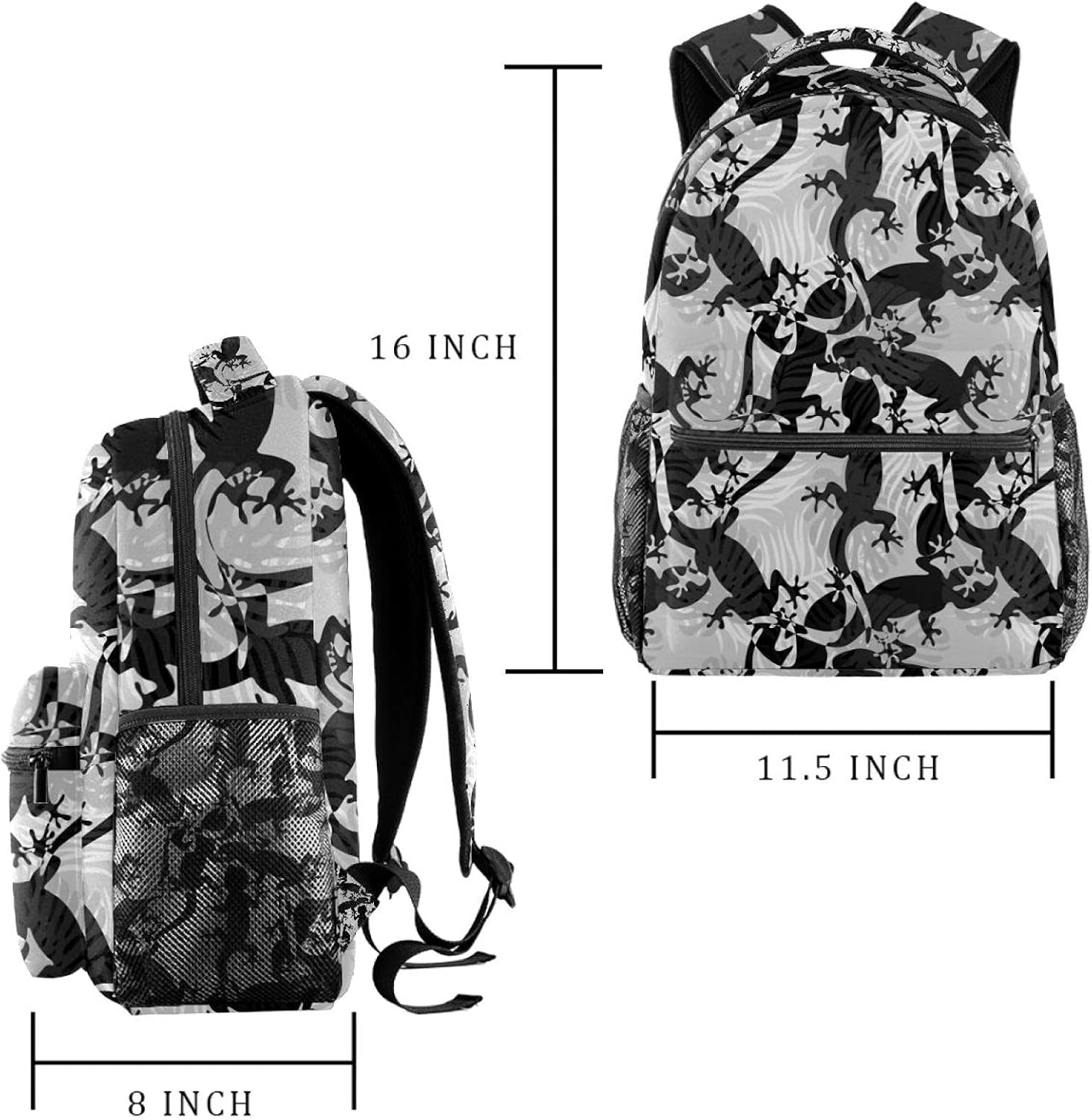 Monochrome Pattern with Ornate Tropical Lizards and Palm Leaves Backpack Students Shoulder Bags Travel Bag College School Tote Backpacks image number 3