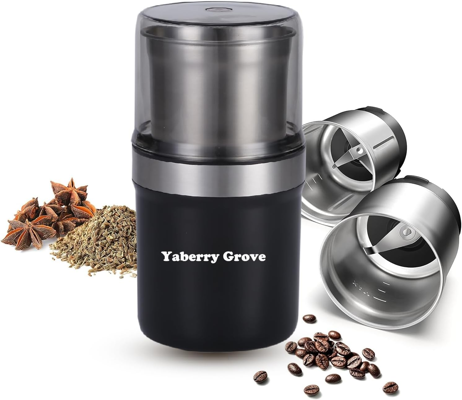Yaberry Grove-Coffee Grinder Electric, Herb Grinder, Spice Grinder, Coffee Bean Grinder, Espresso Grinder with 2 Removable Stainless Steel Bowl image number 4