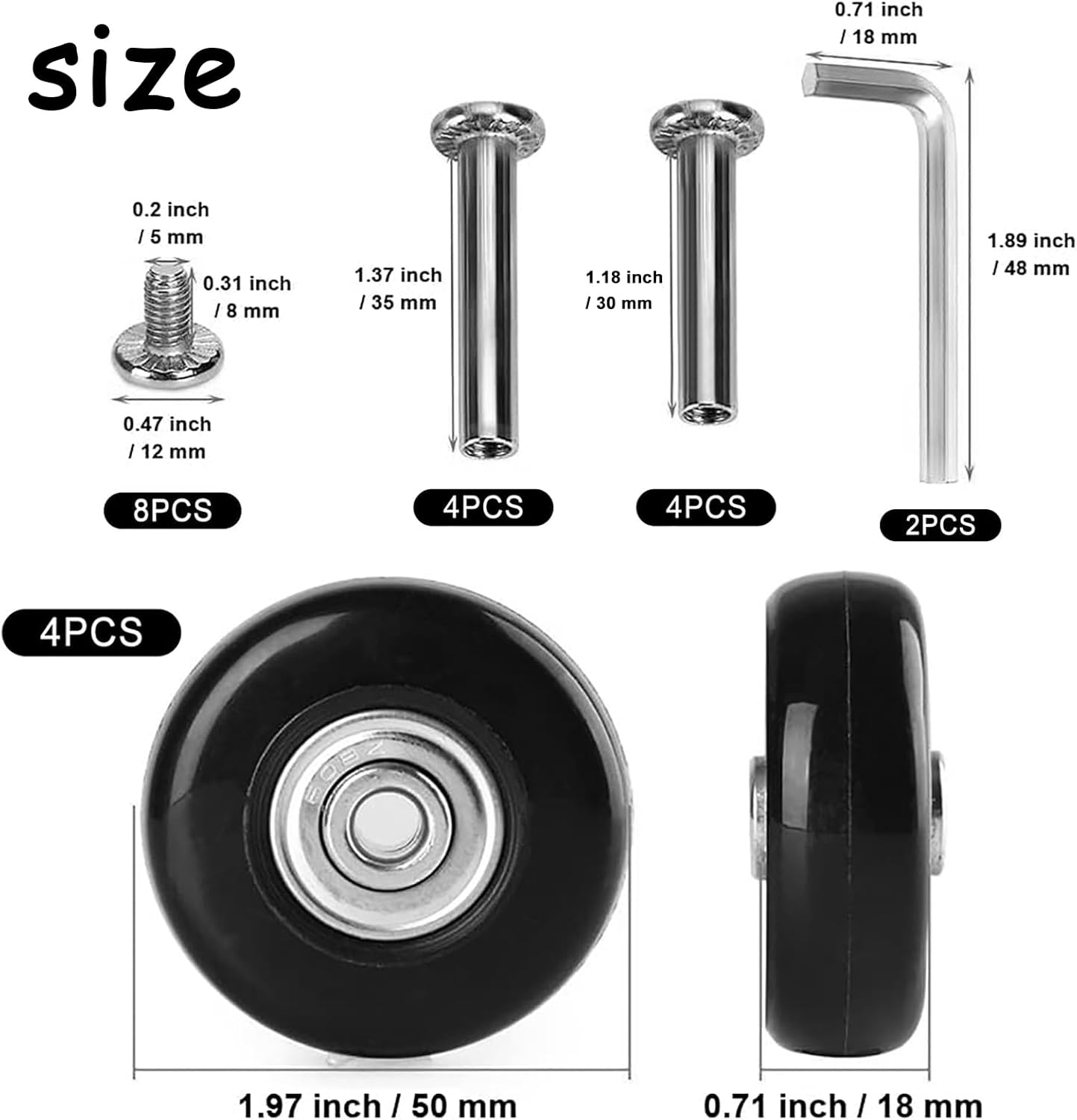 Pack of 4 Suitcase Wheels Replacement Wheels, Universal Luggage Suitcase Replacement Wheels, 50 X 18 Mm Rubber Luggage Suitcase Wheels, Suitcase Wheels Replacement Suitable for Suitcases, Trolleys, image number 4