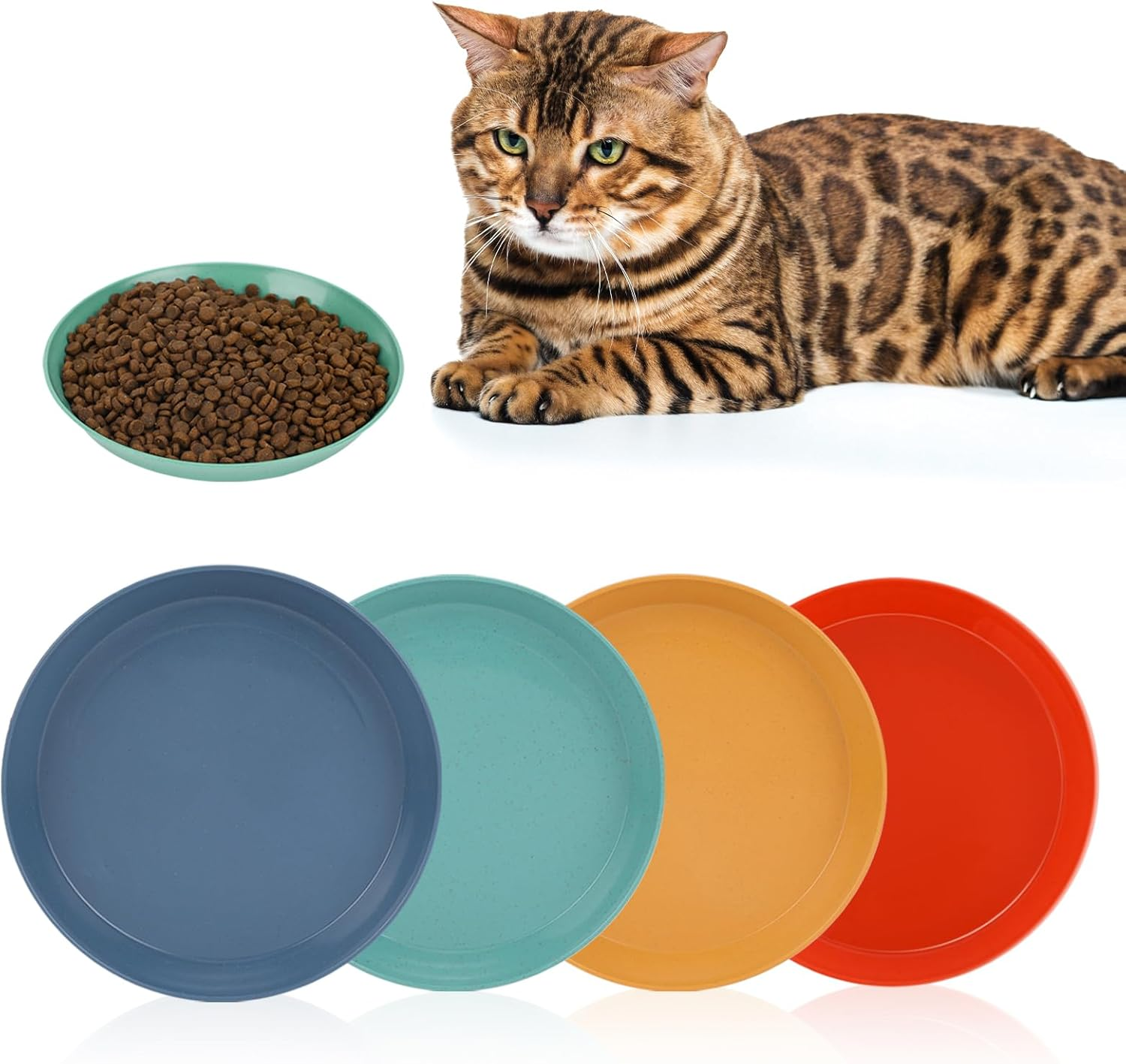 Pack of 4 Cat Food Bowls, Flat Cat Food, Flat Cat Bowls, Whiskers, Fatigue-Free, Cat Food Bowls for Food and Water, Cat Bowl for Kittens and Short-Legged Cats