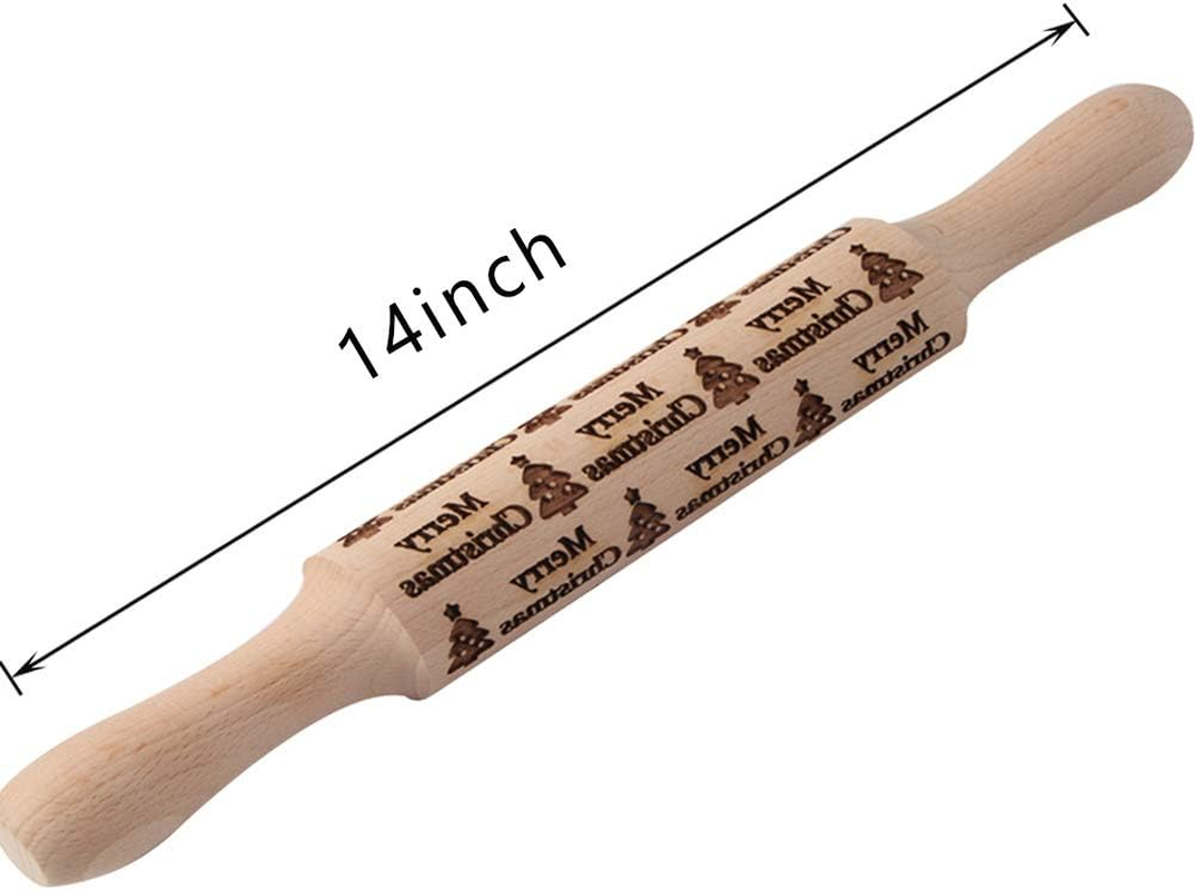 Dubom Christmas Wooden Rolling Pins - Engraved Embossing Rolling Pin with Christmas Deer Pattern for Baking Embossed Cookies,Rolling Pin Kitchen Tool (2 Pcs) - Christmas Tree image number 2