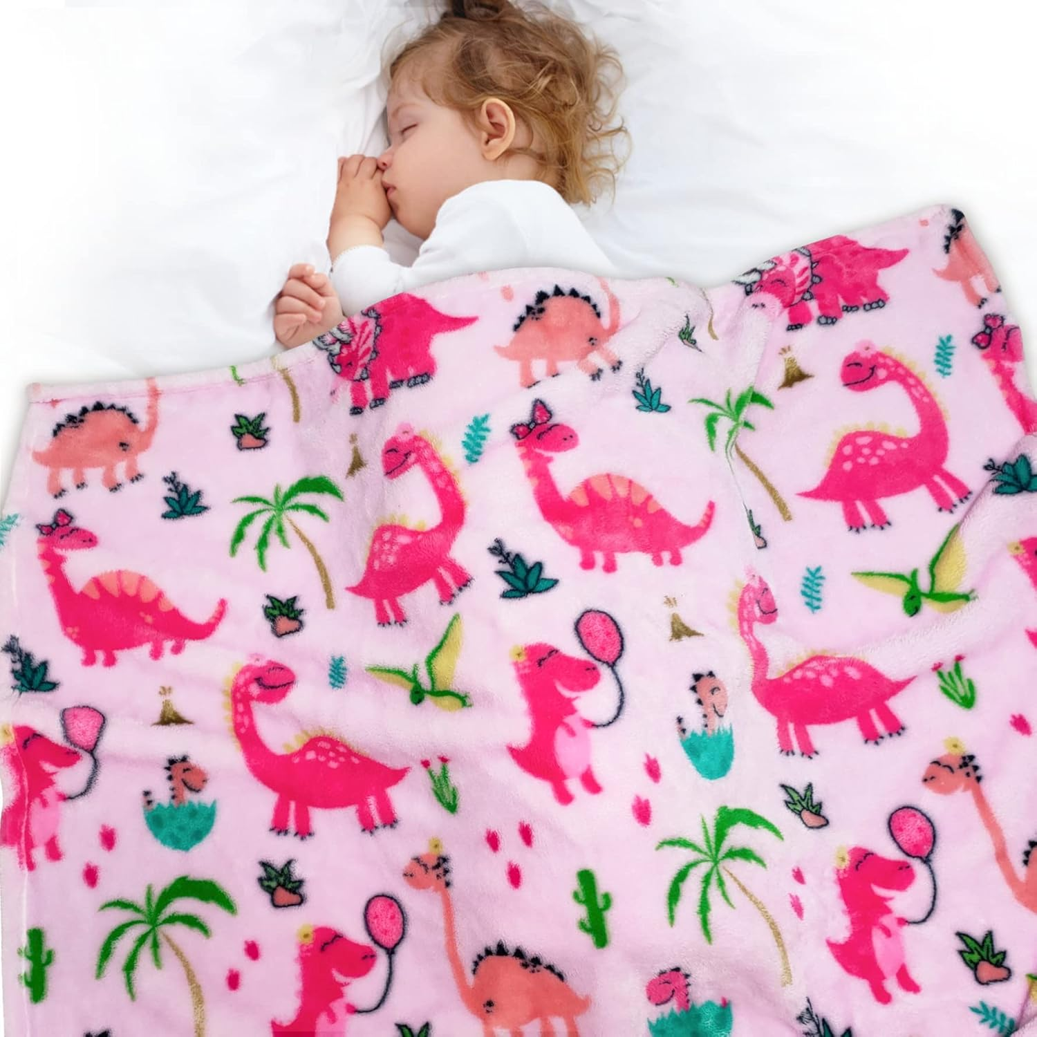 Lukeight Pink Dinosaur Toddler Blanket for Girls and Boys, Plush and Thick Girls Blanket Birthday Gifts for Toddler and Baby (Dinosaur, 30X40 Inches) image number 1