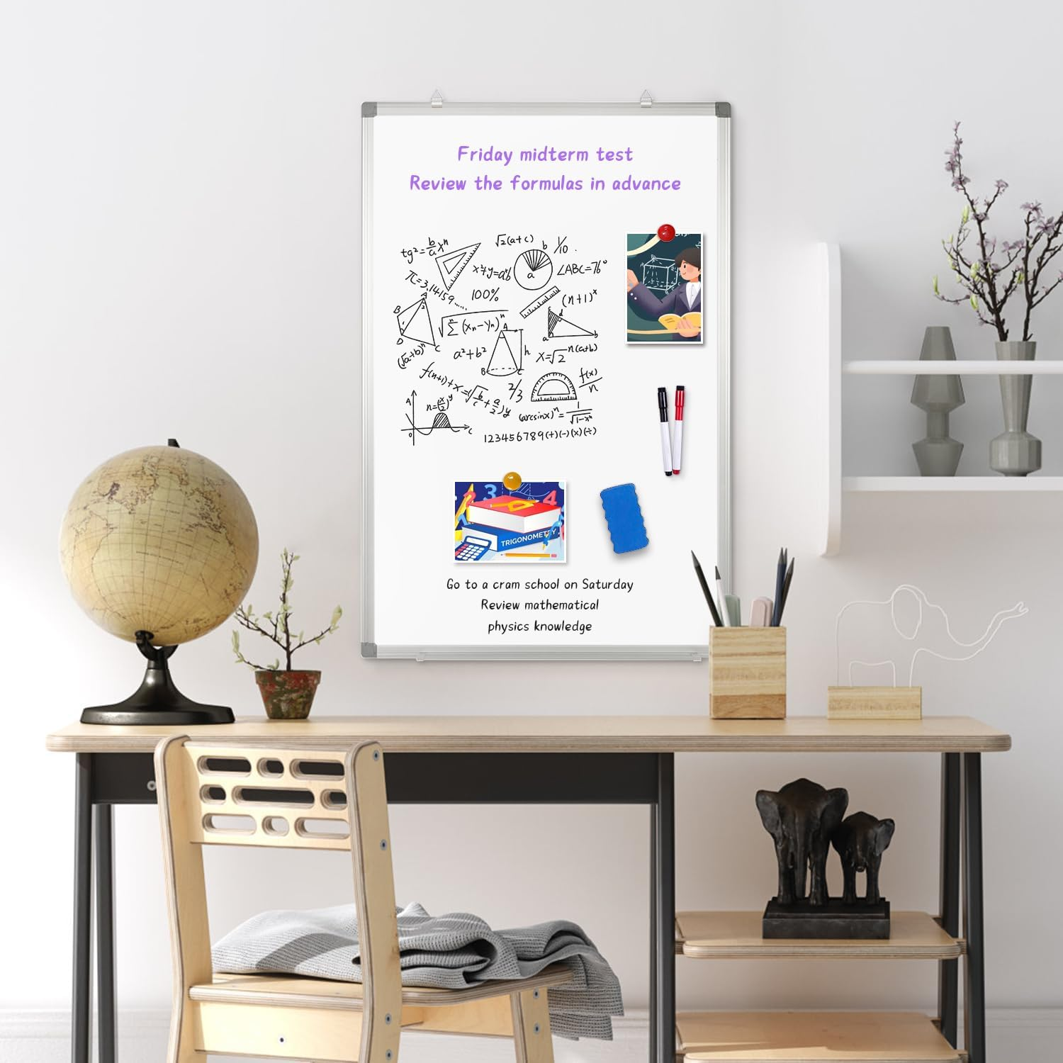 Magnetic Whiteboard Wall Hanging Dry Erase White Board, 90 X 60 CM Writing Boards for Office School and Home