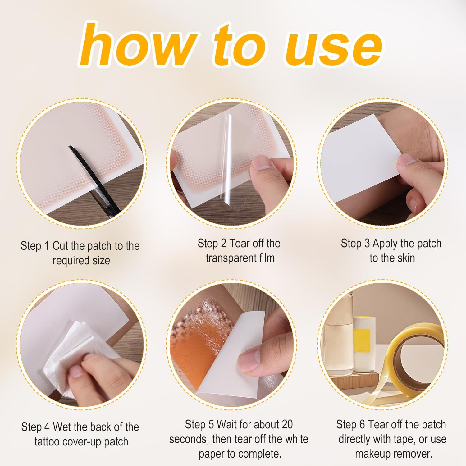 Gosknor 6Pcs Tattoo Cover up Patch, Waterproof Invisible Tattoo Cover up Stickers Natural Breathable Sweatproof Body Concealer Makeup Patches (Dark Skin Tone) image number 5