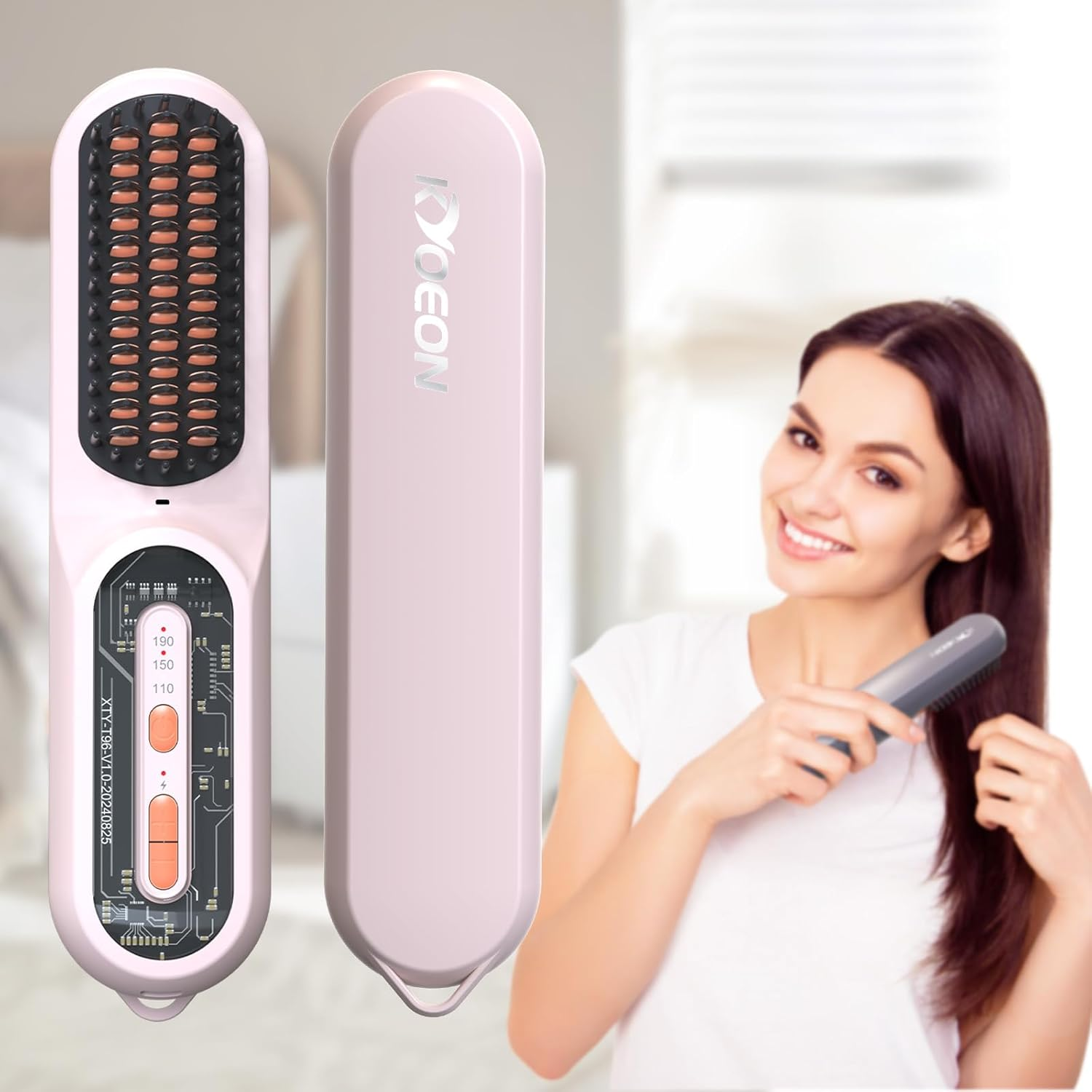 Electric Hair Straightener Brush, KYOEON Portable Cordless Mini Hair Straightening Brush for Women Travel, 9600Mah Rechargeable, Fast Heating Hair Straight Comb