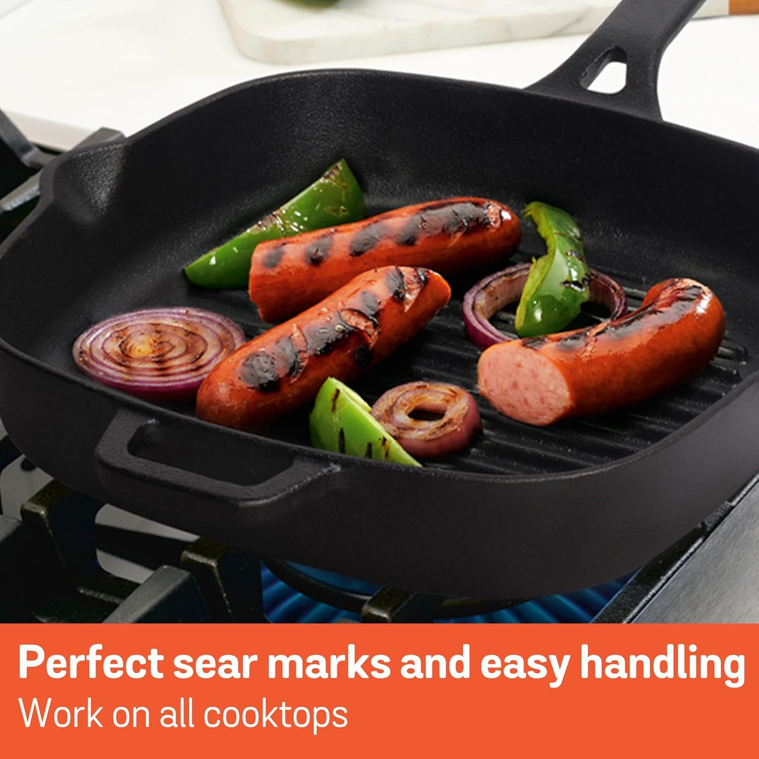 Meyer Pre-Seasoned Cast Iron Cookware 25Cm Grill Pan, Pots and Pans, Induction Compatible, Oven Safe, Black image number 6