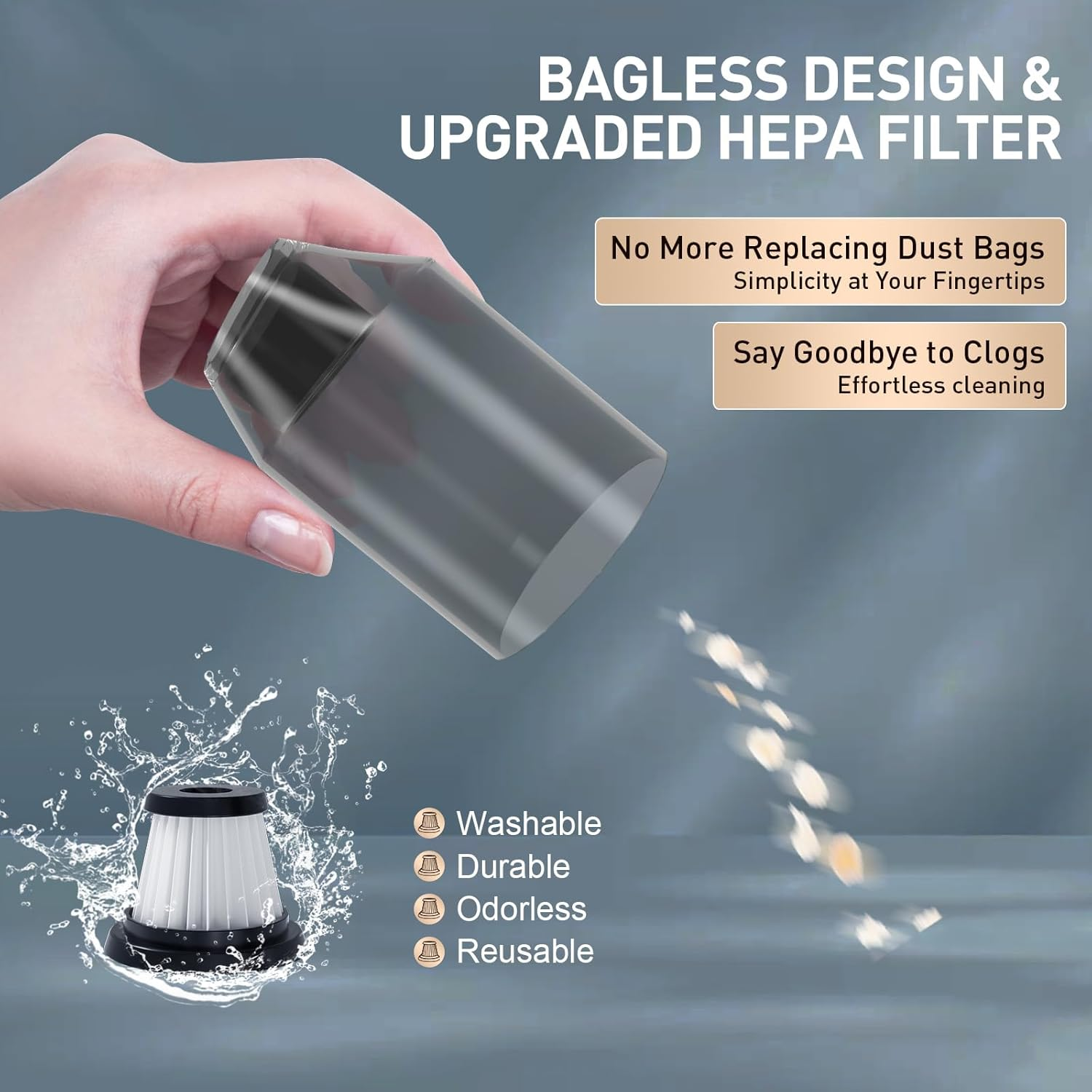 Aokway Car Vacuum Cleaner High Power 5000PA Handheld Cordless Portable Vacuum Cleaner for Car Strong Suction Typer C Car Interior Cleaning (Blue) image number 4